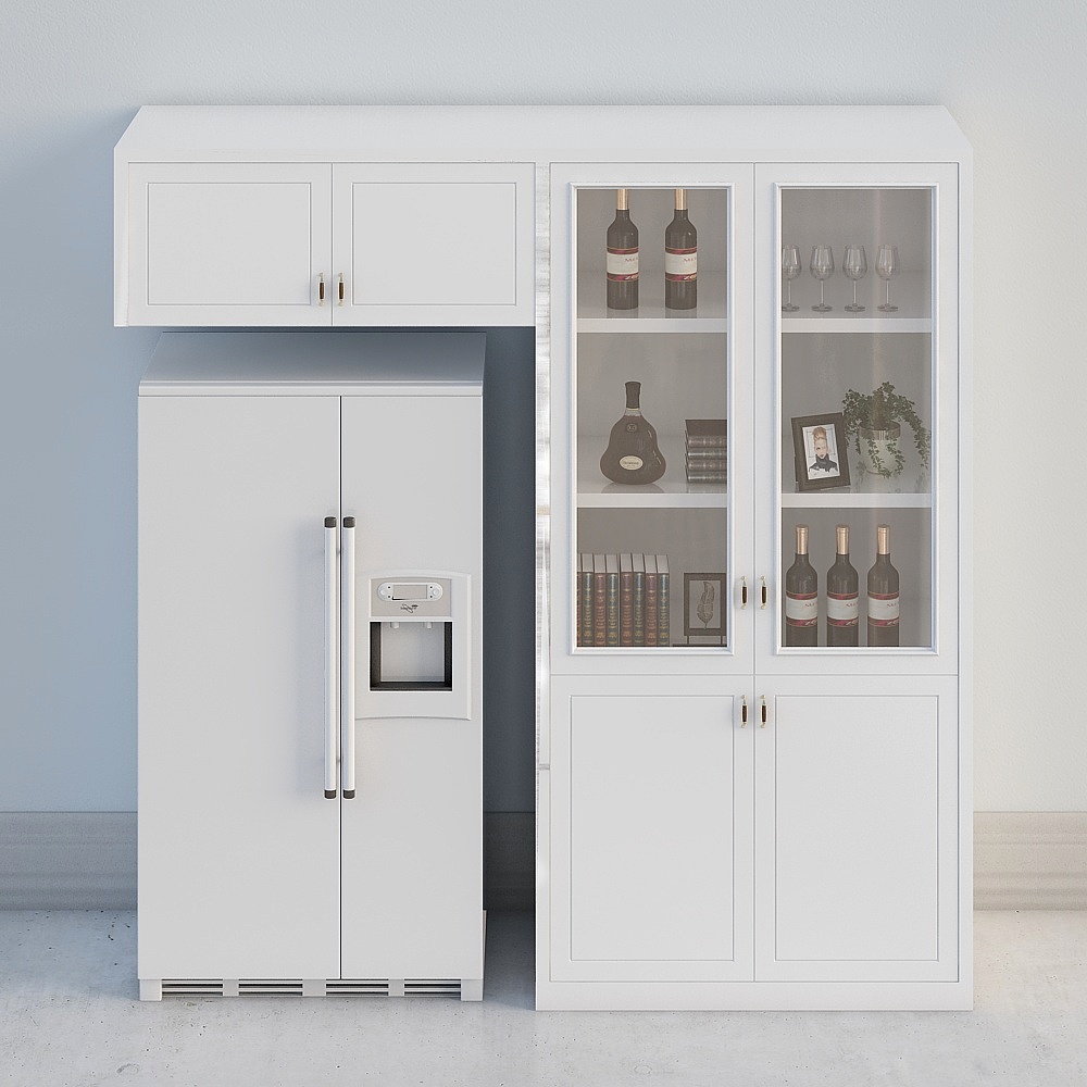 酒柜带冰箱3d模型