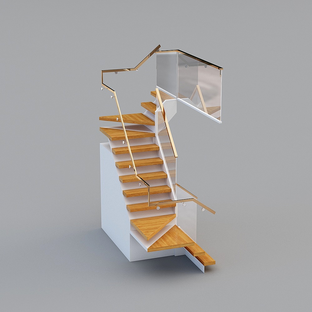 u型玻璃楼梯3d模型下载 - 楼梯模型 - 酷家乐