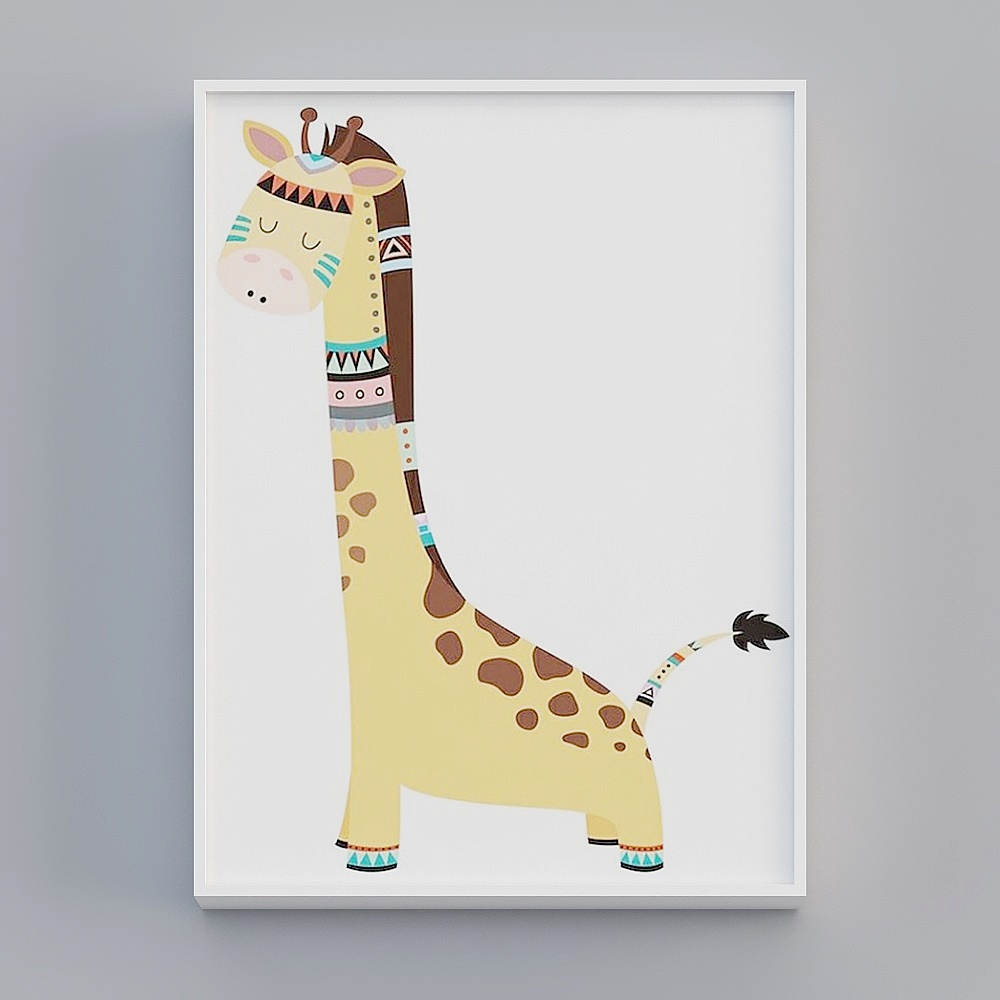 艾黛家居-北欧卡通动漫长颈鹿装饰画-101728a3d模型