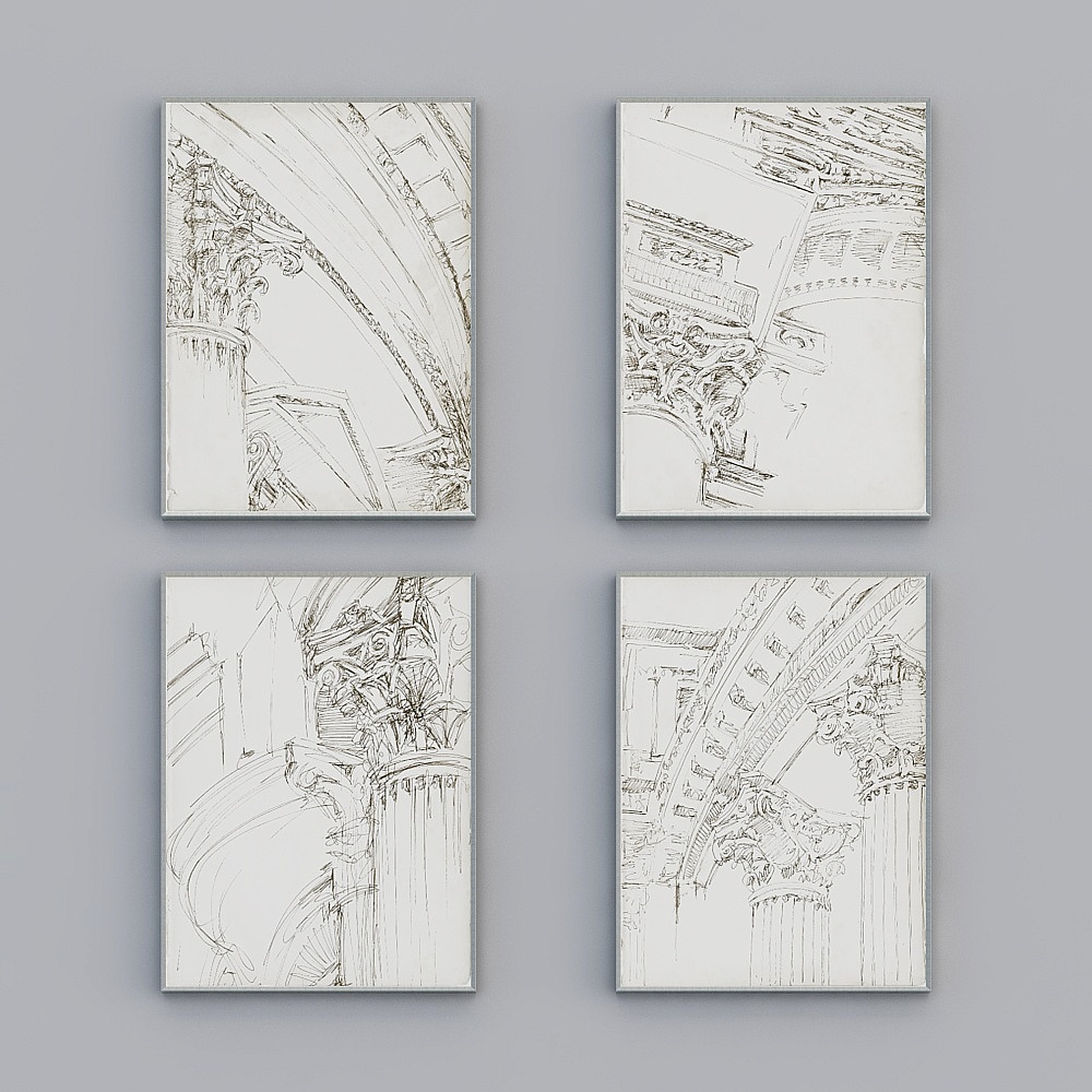艾黛家居-美式建筑柱子装饰画-104666d3d模型