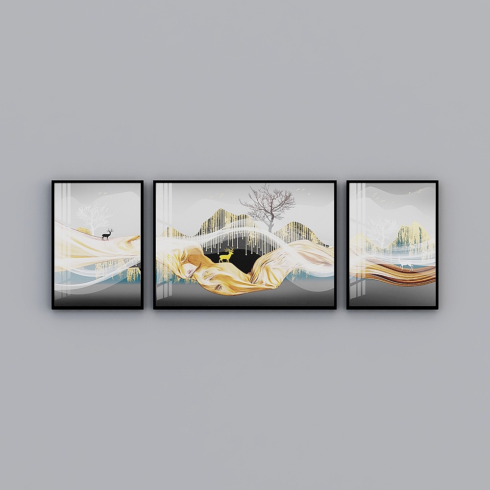 沙发床头艺术晶瓷画简约画框三连画拼接三幅个性现代轻奢挂画h3026