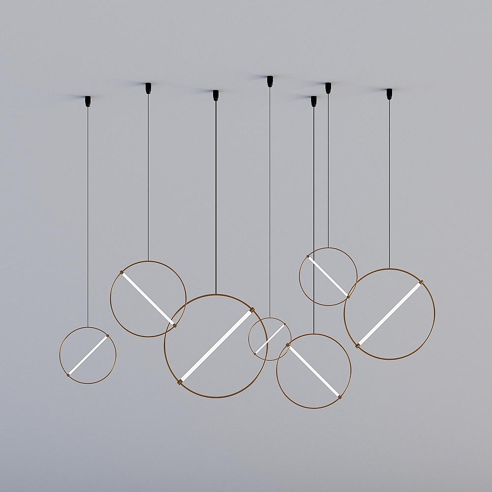 铜圈光柱吊灯7环3D模型