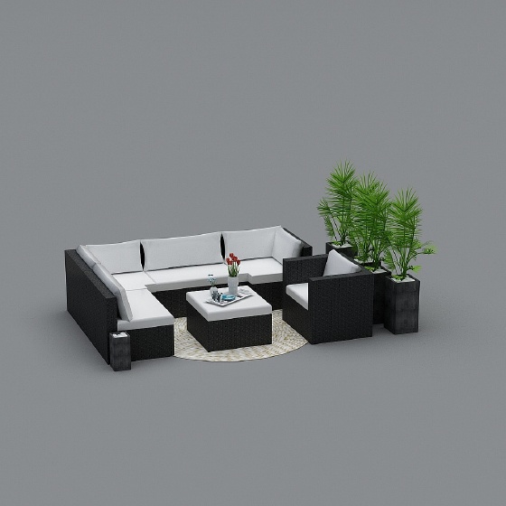 Modern Outdoor Sofa,White+Black