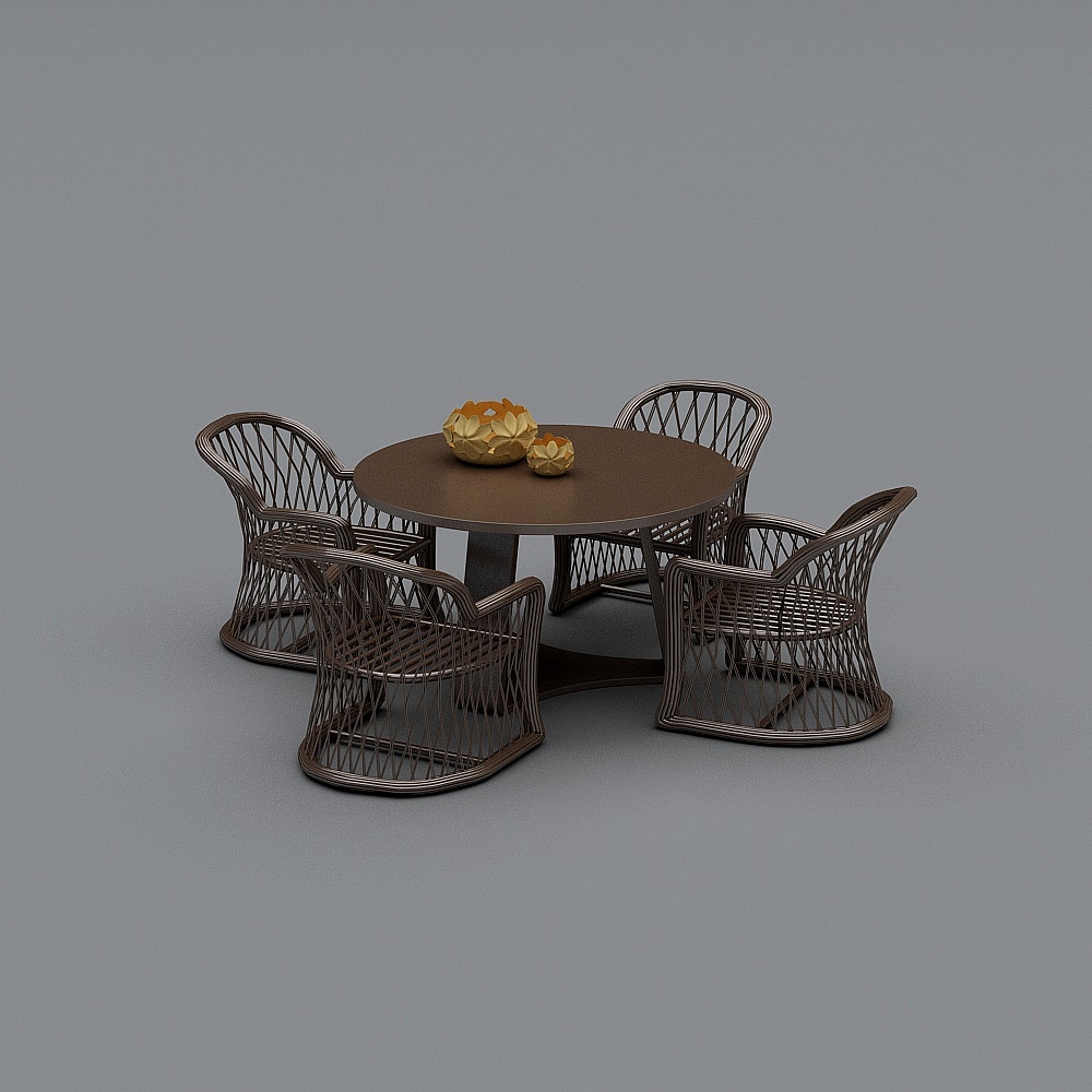 现代户外桌椅-圆桌组合3D模型