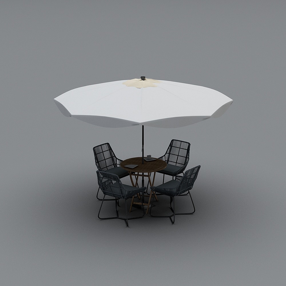 现代户外休闲椅-户外休闲椅子遮阳伞组合63D模型