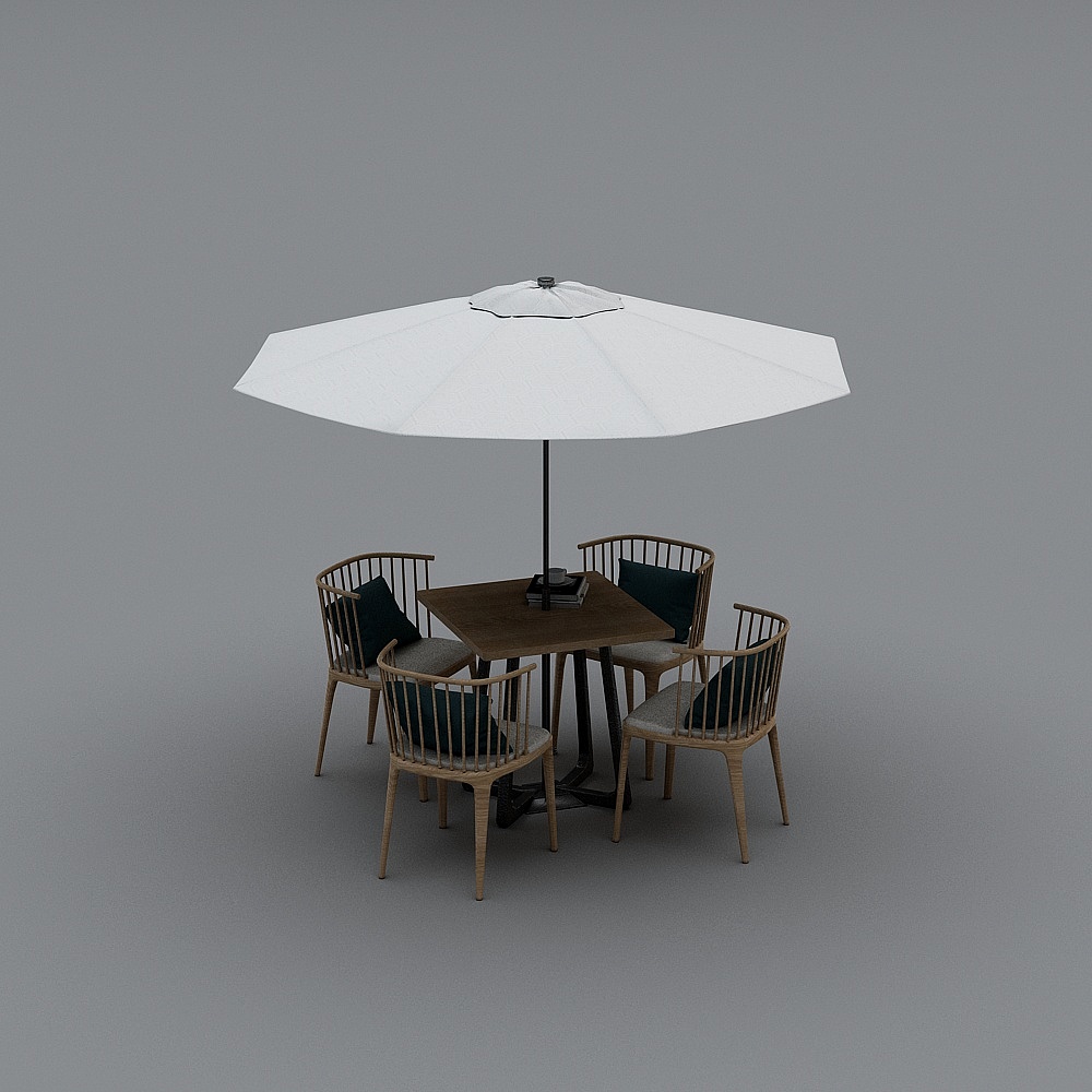 现代户外休闲椅-户外休闲椅子遮阳伞组合13D模型