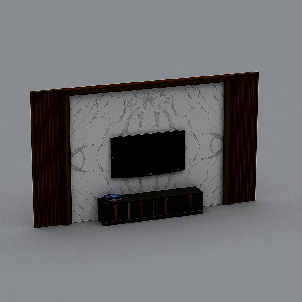 新中式电视背景墙3D模型