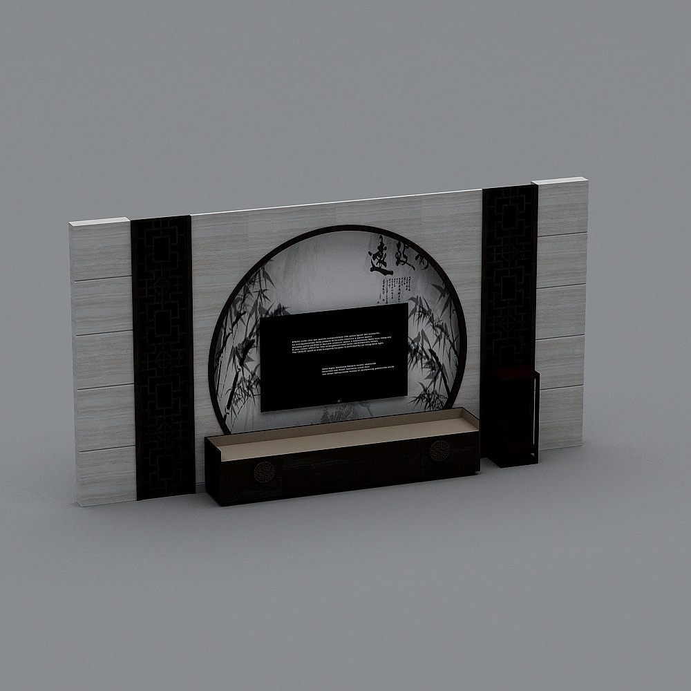 新中式电视背景墙3D模型