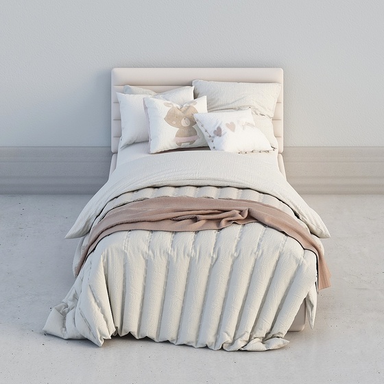 Beige Modern Single Bed 3D Model