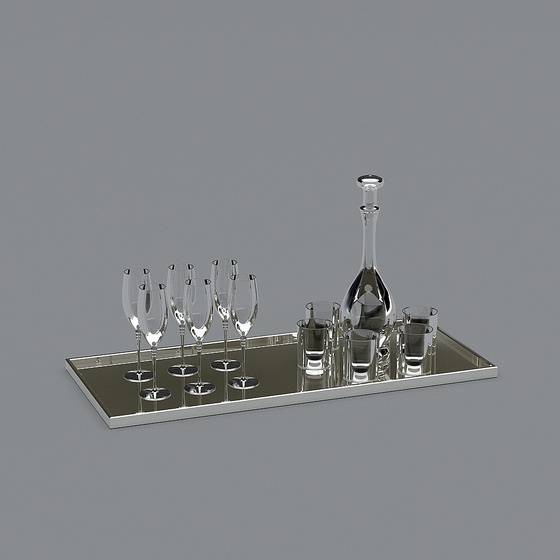 Elegant Red Wine Glass Set 3D Model in Earth Colors