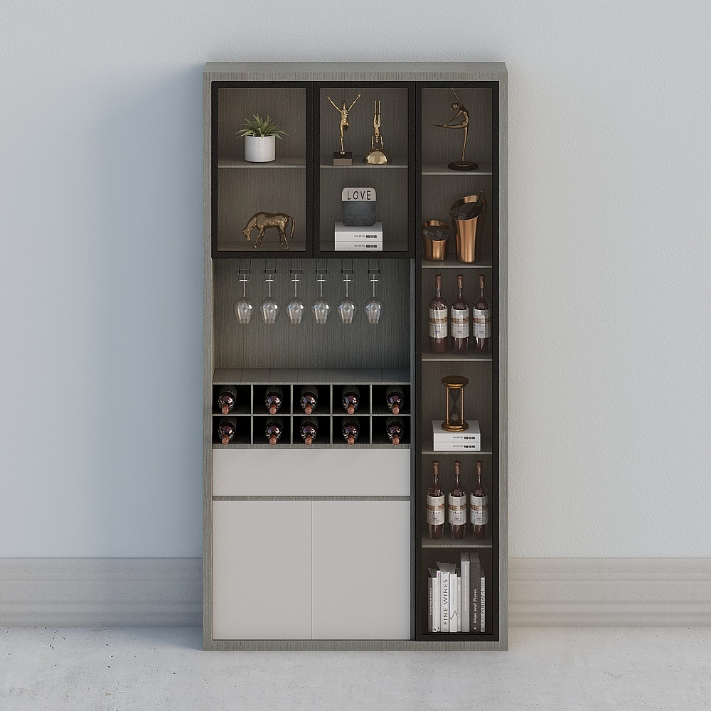 简单艾伦-玻璃酒柜+餐边柜3D模型