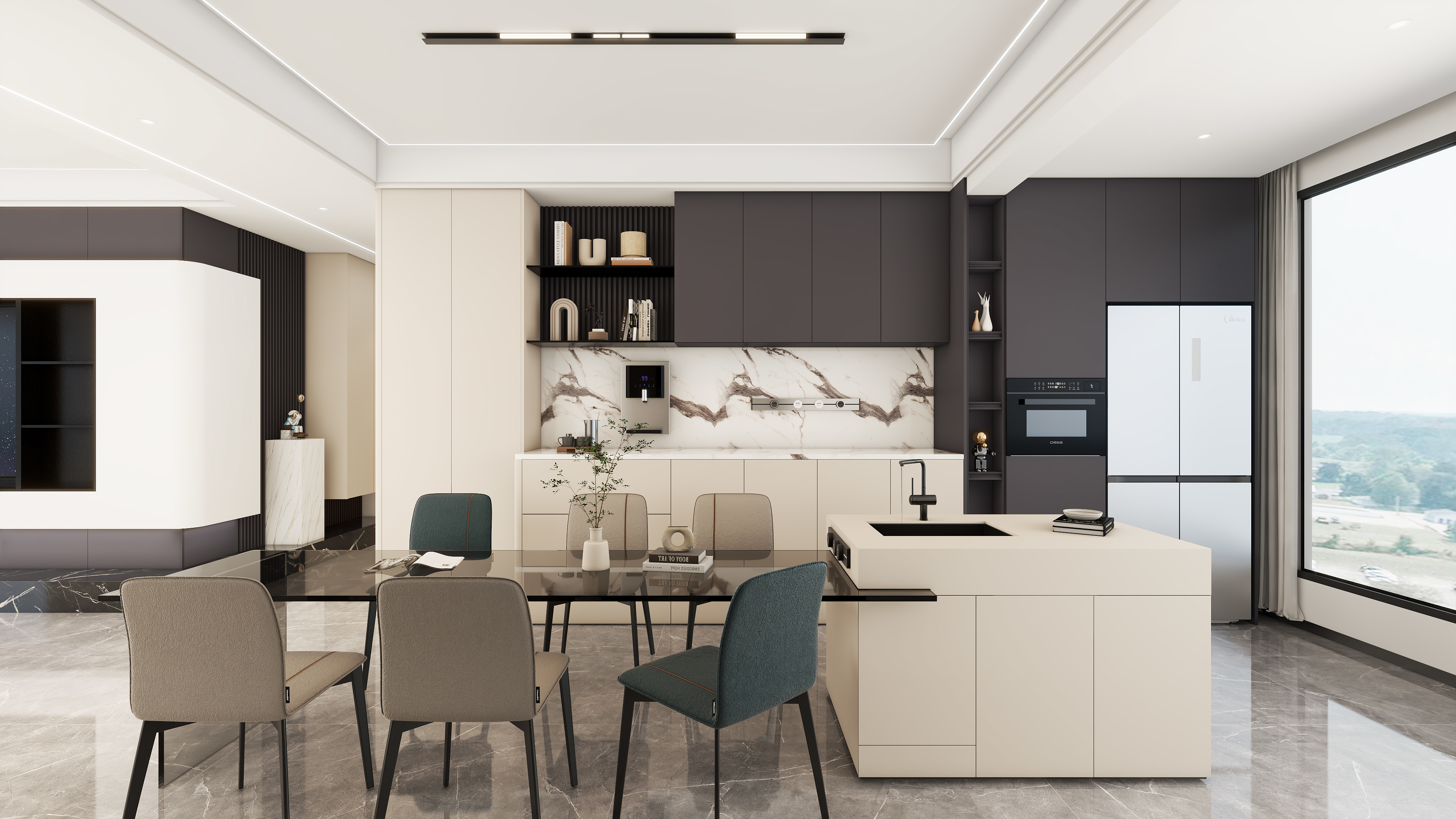 微图家居-新里澜庭现代风客餐厅-装修设计方案