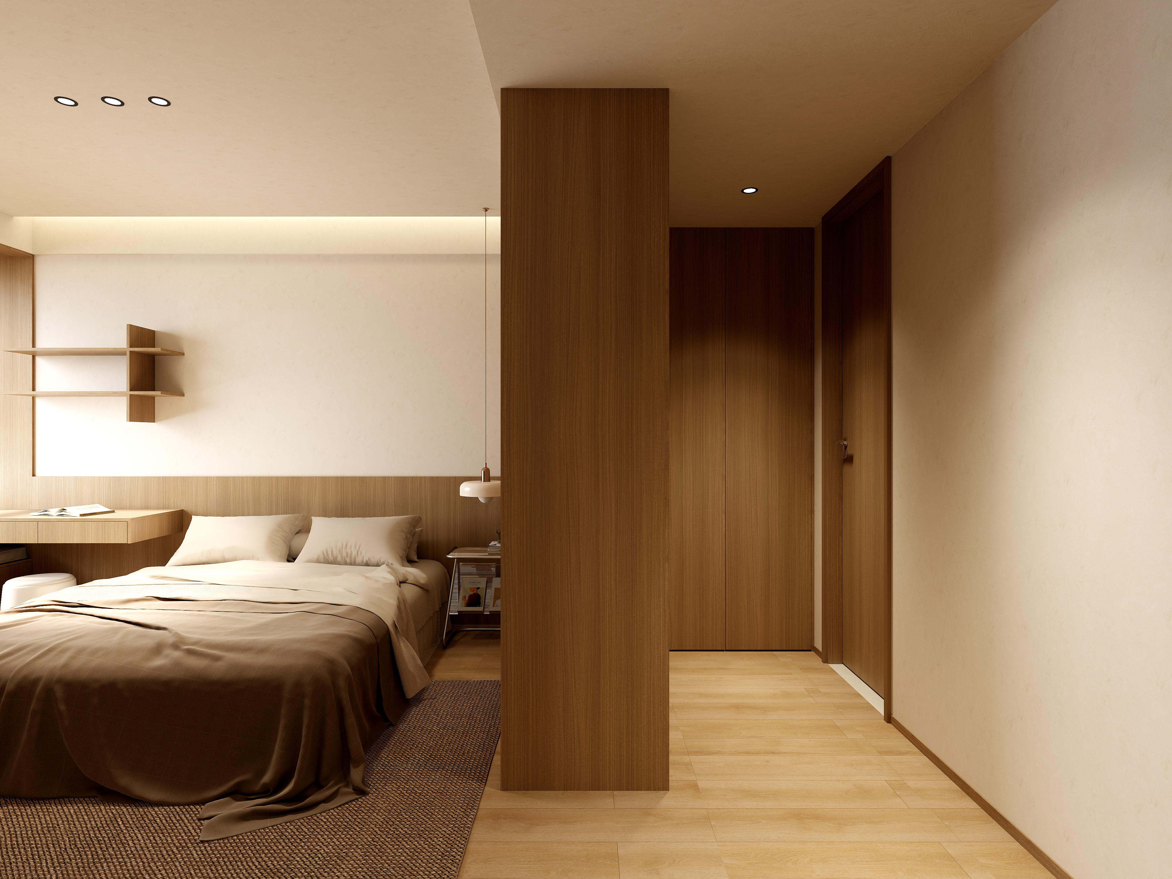 孙有权-『落日熔金』120平丨原木侘寂风三居装修效果图