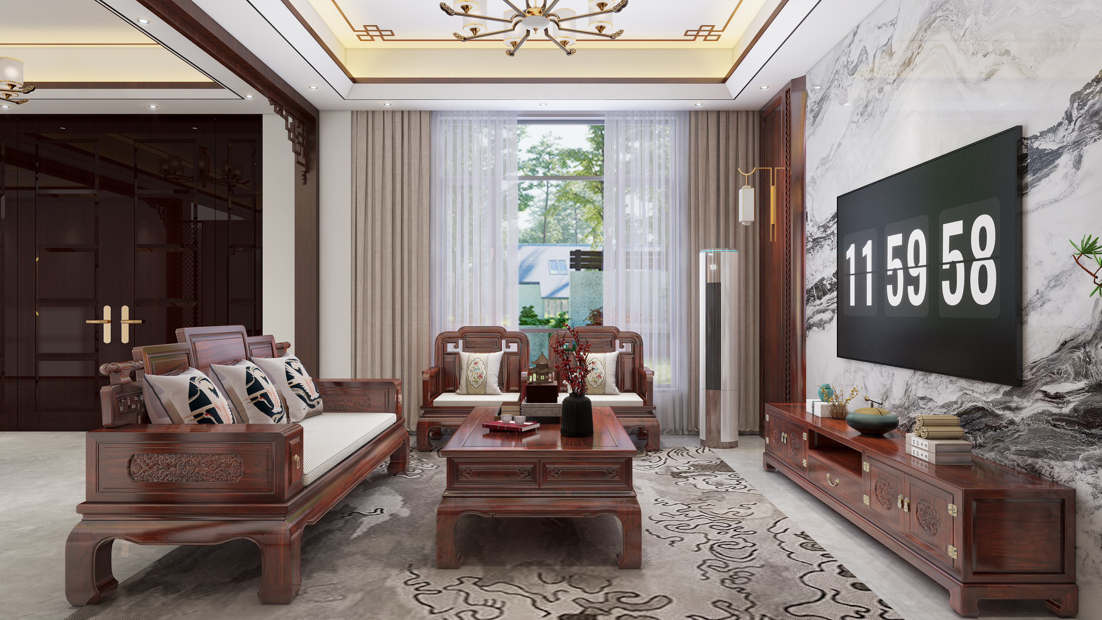 北宸空間設計-别墅一层---中式美学装修效果图