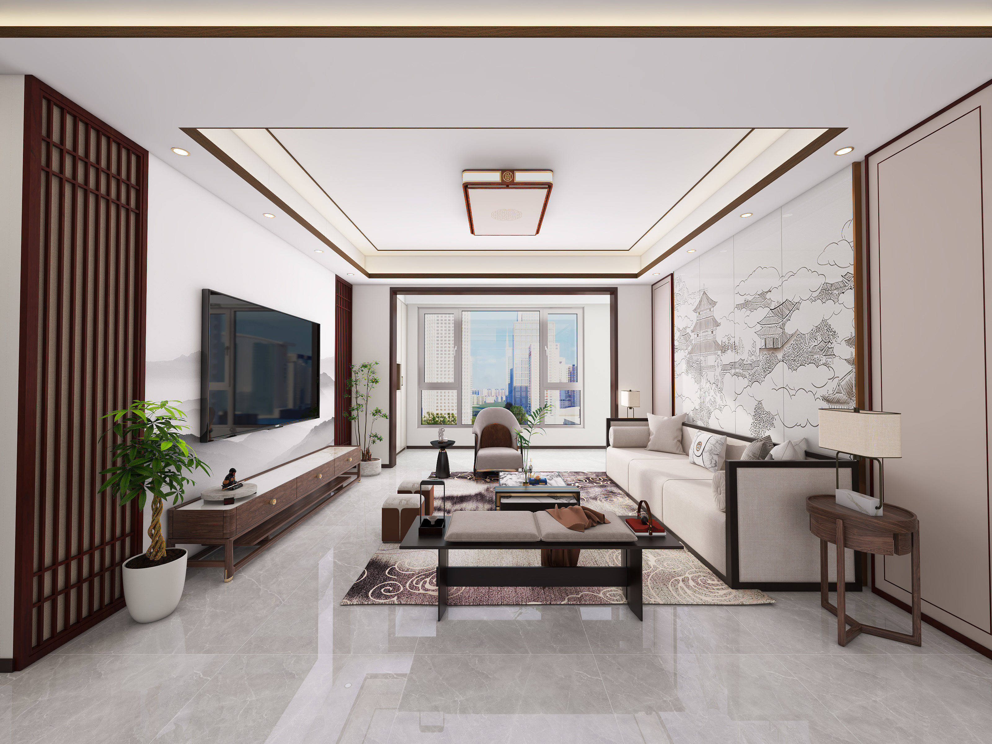 全案设计老都-绿地城124m²四室装修效果图