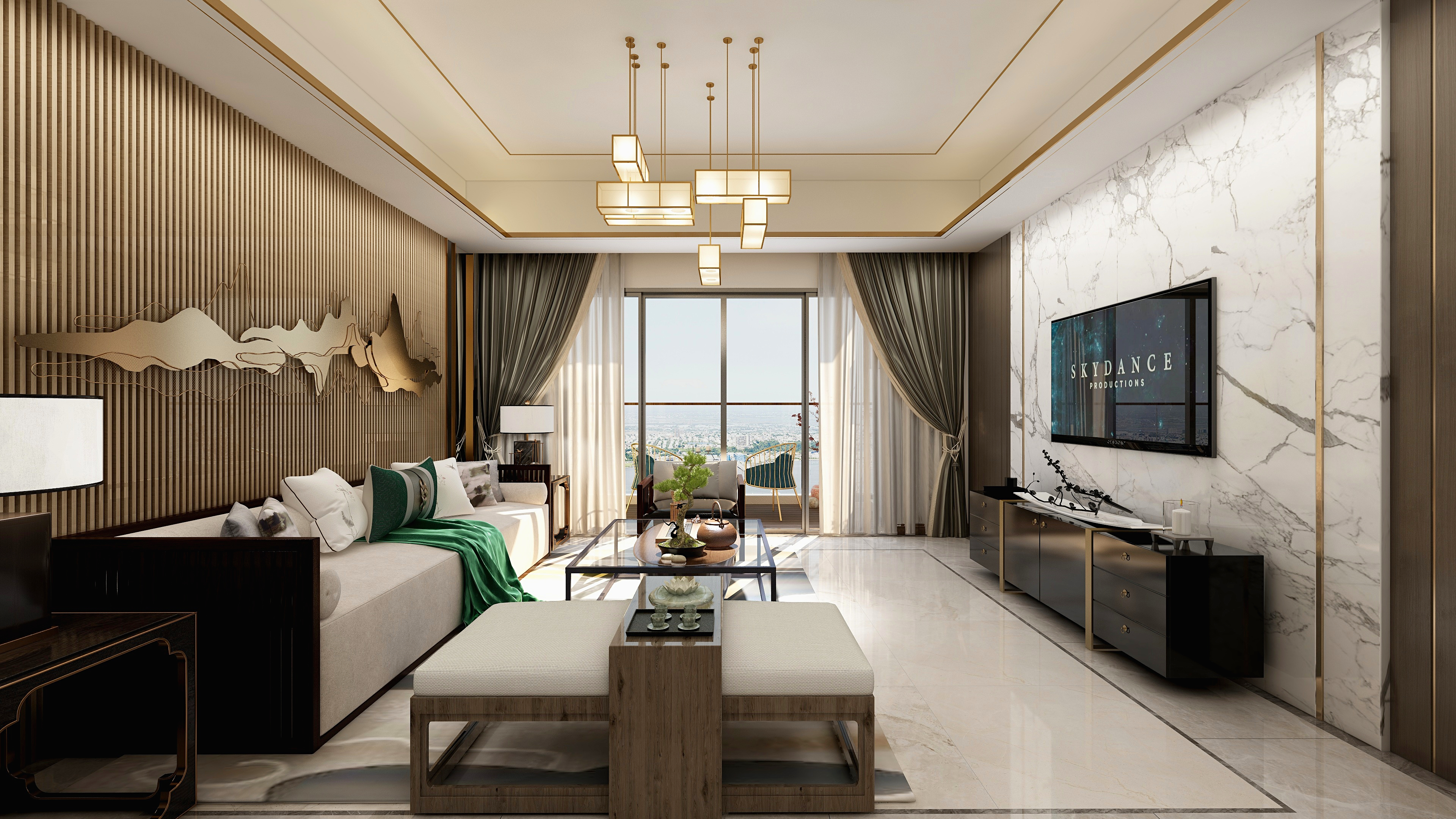 ABCD设计-160方新中式三居装修效果图