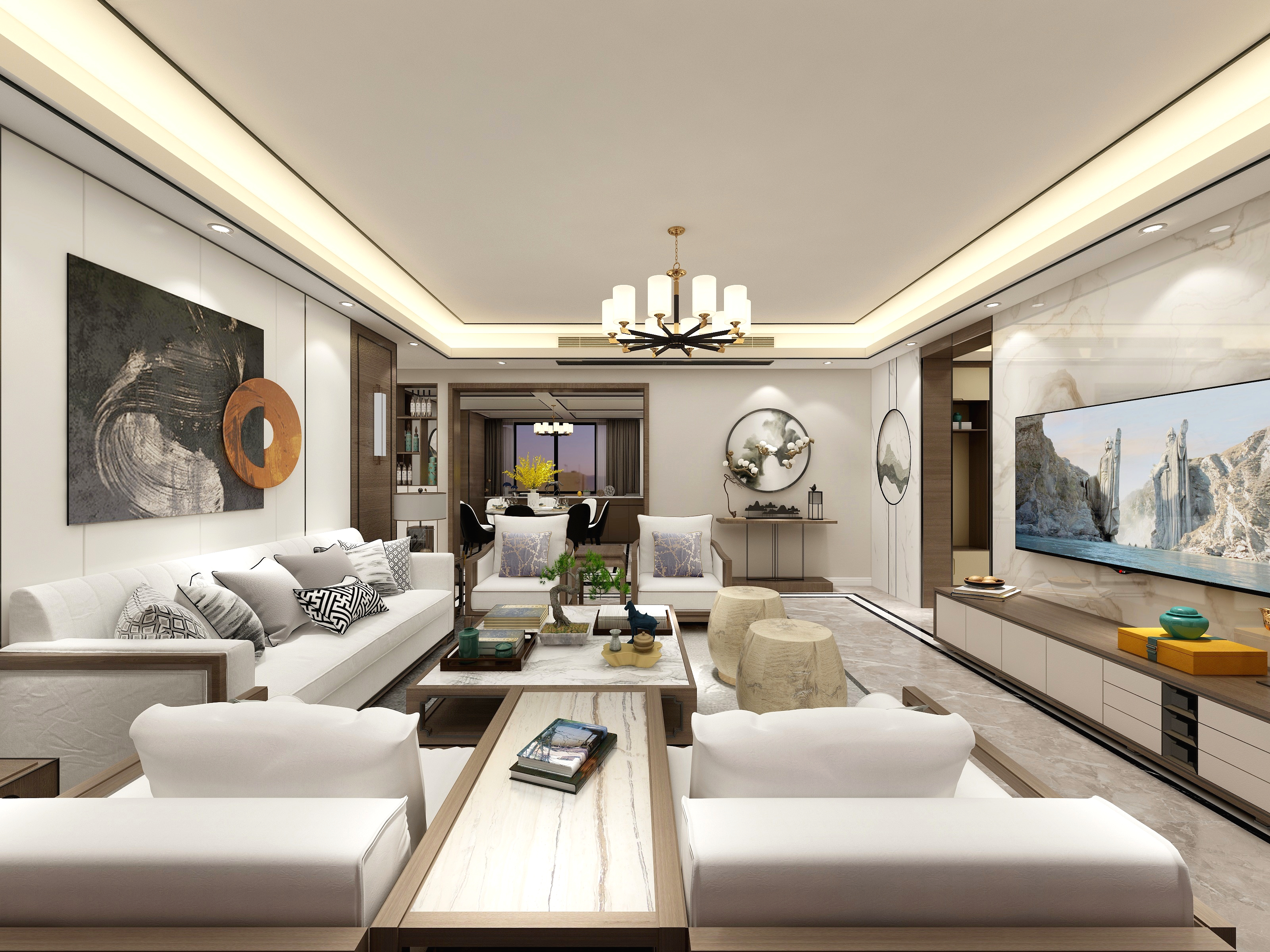 枝江诺贝尔瓷砖-233平新中式四居室-副本-装修设计方案