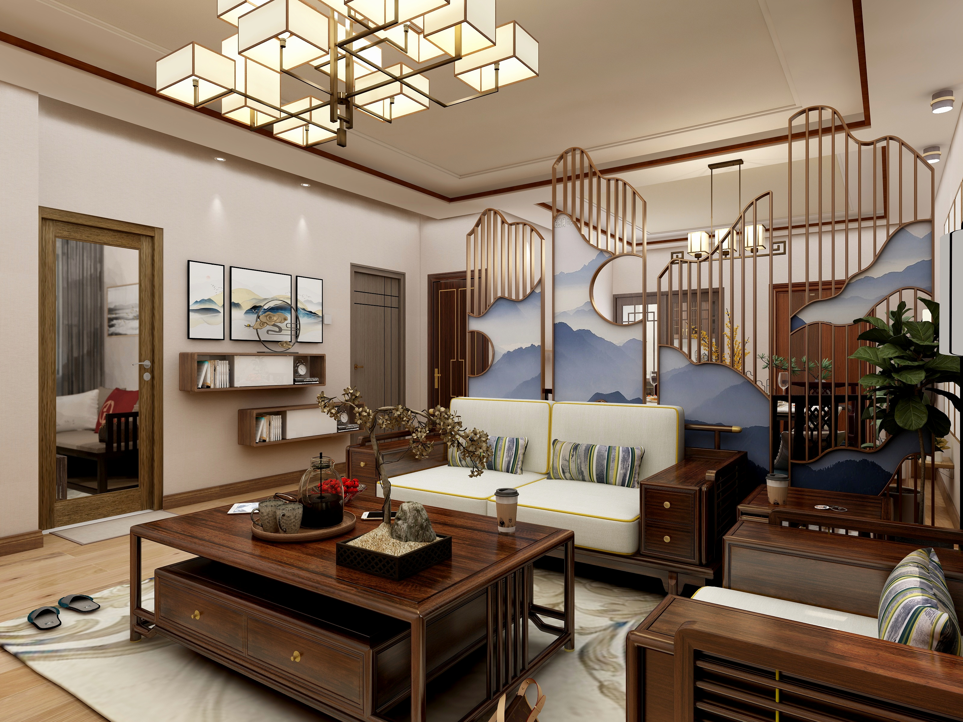 腾狗-82方新中式四居装修效果图