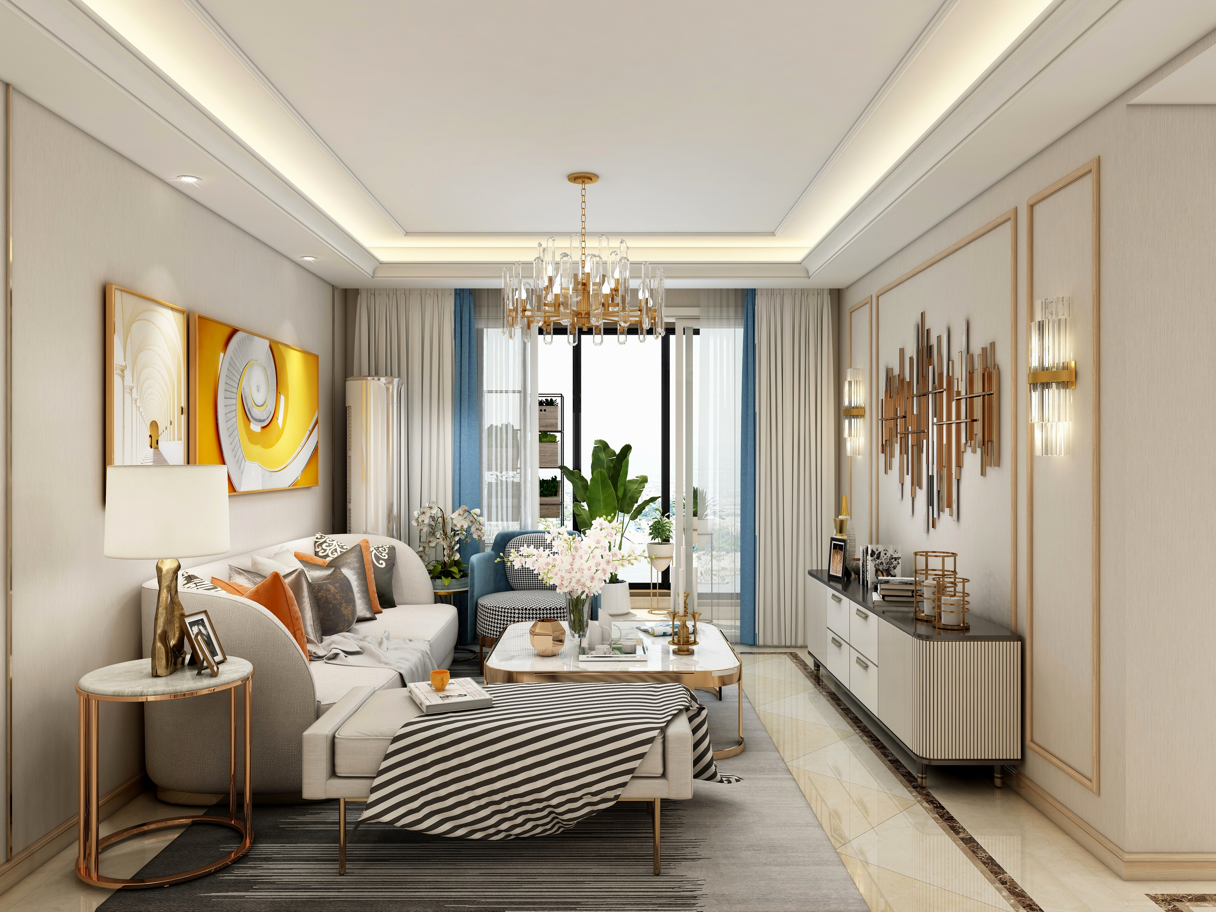 湛智华-现代轻奢105平3房装修效果图