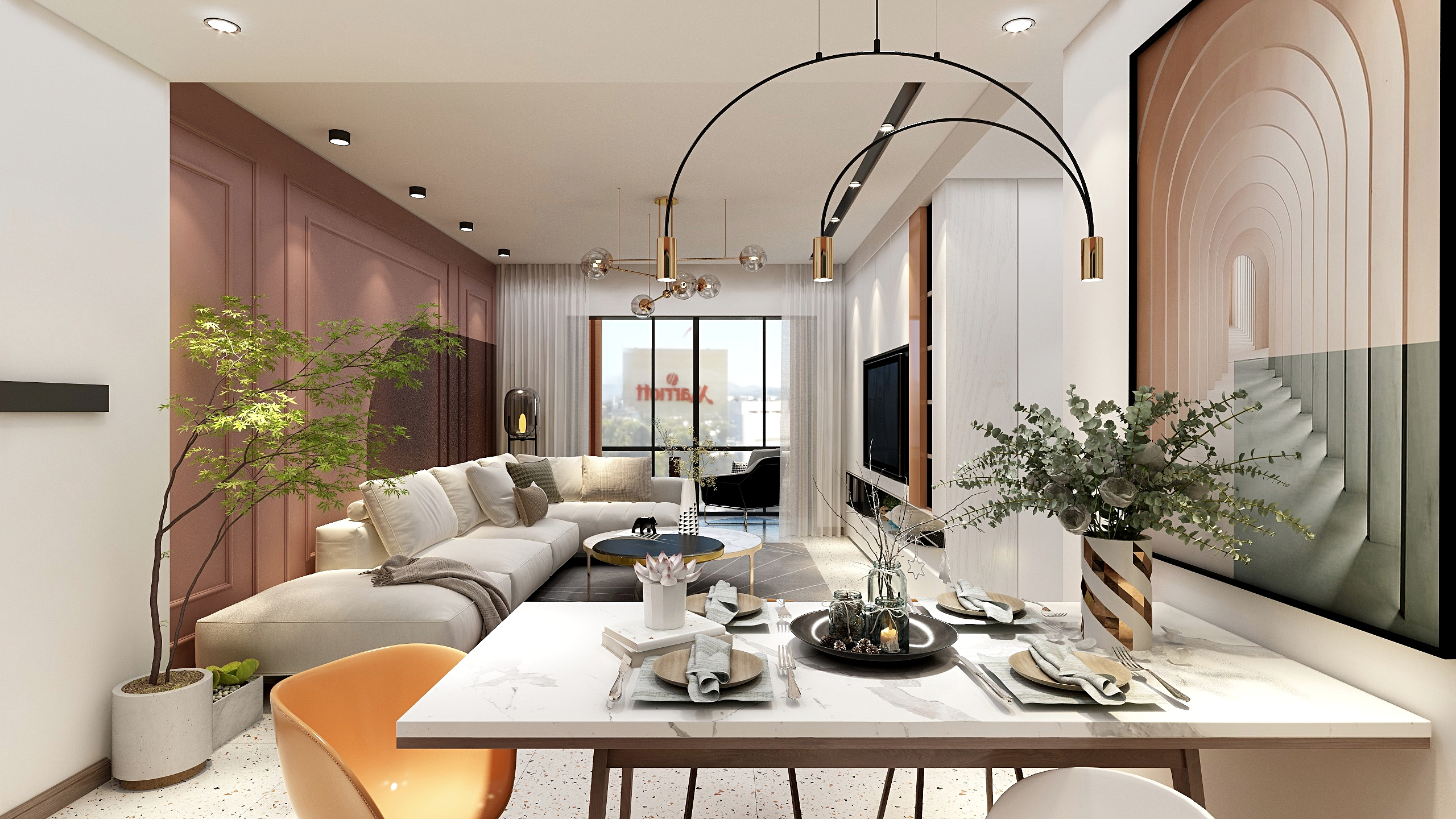 设计师杨雪梅-88方现代客餐厅装修效果图