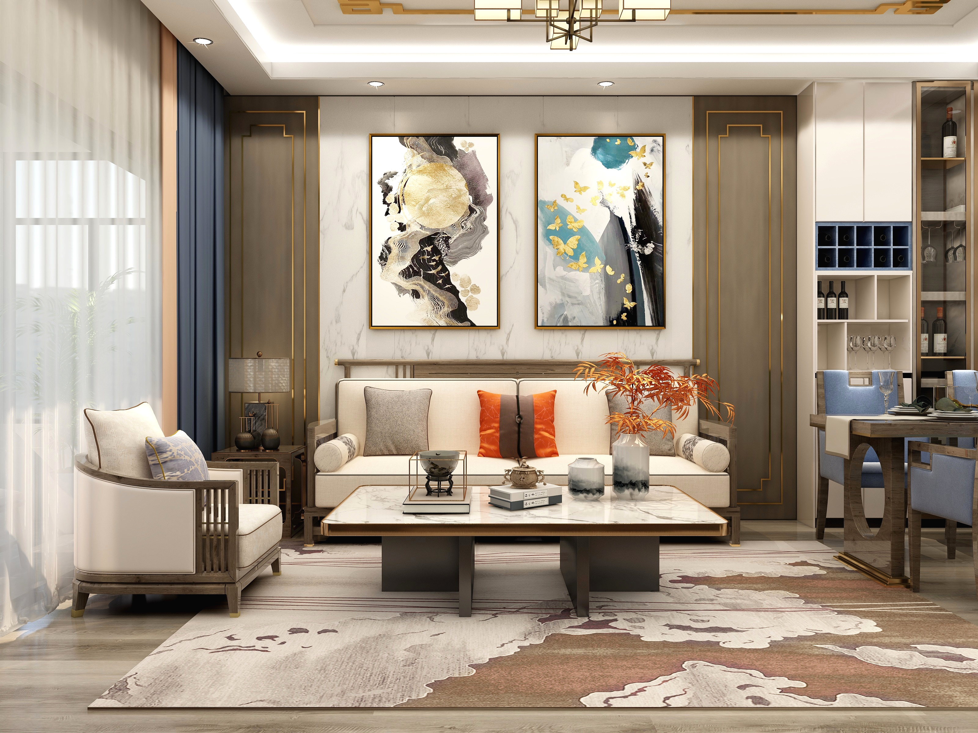 张旭-新中式两居装修效果图