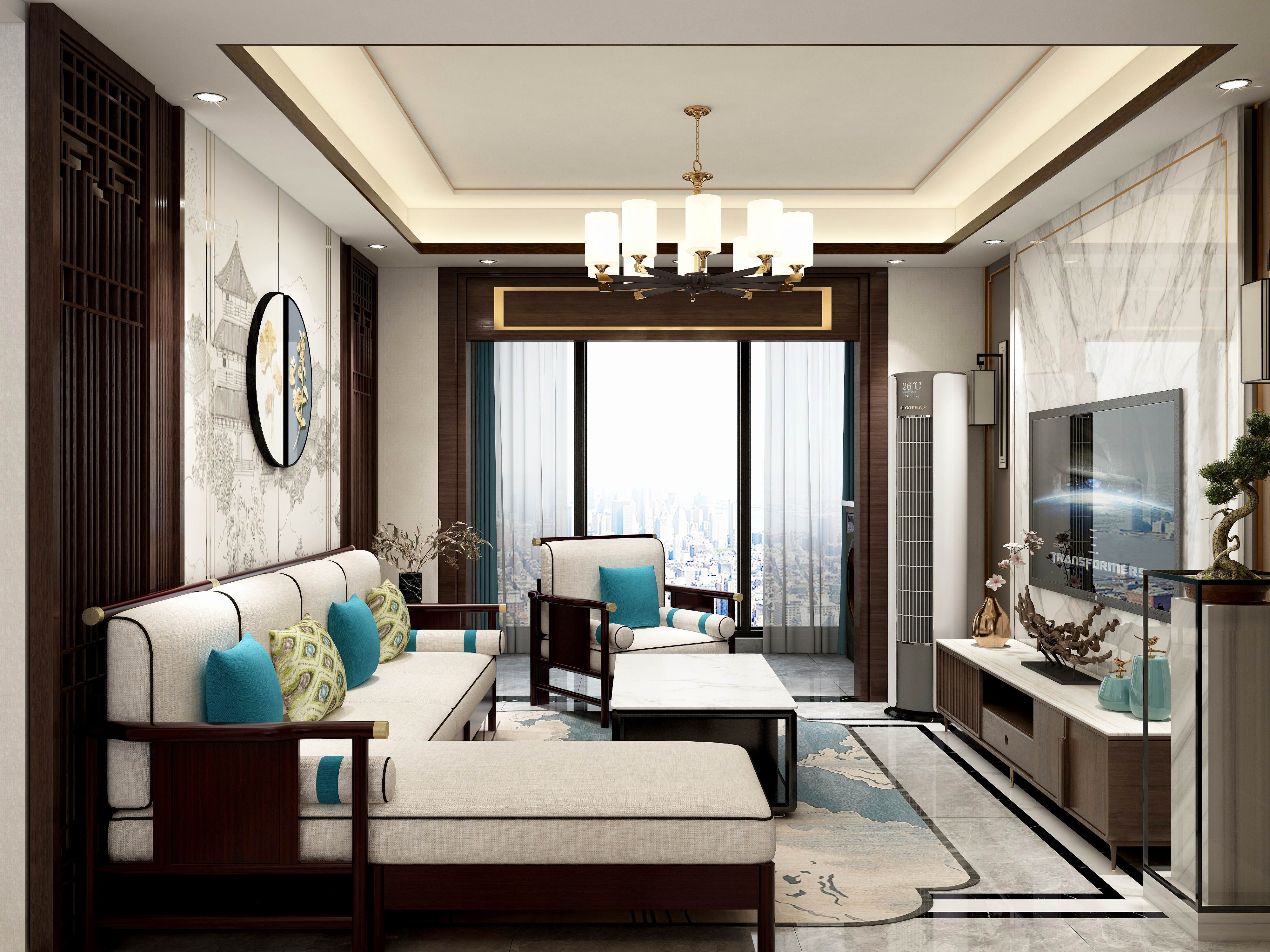 李青越-中式四居室装修效果图