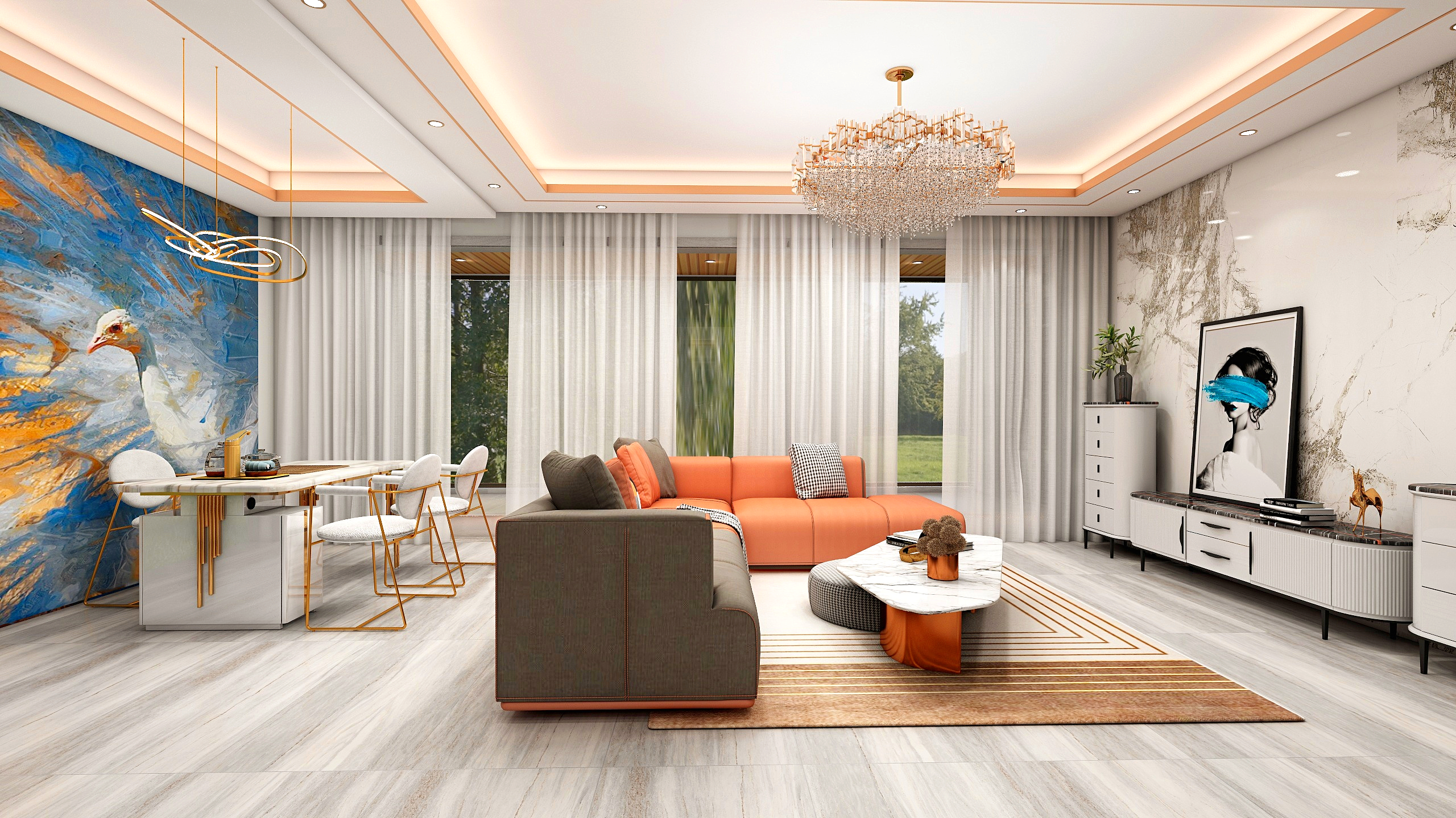 TCD天成设计事务所-130方轻奢一居-装修设计方案