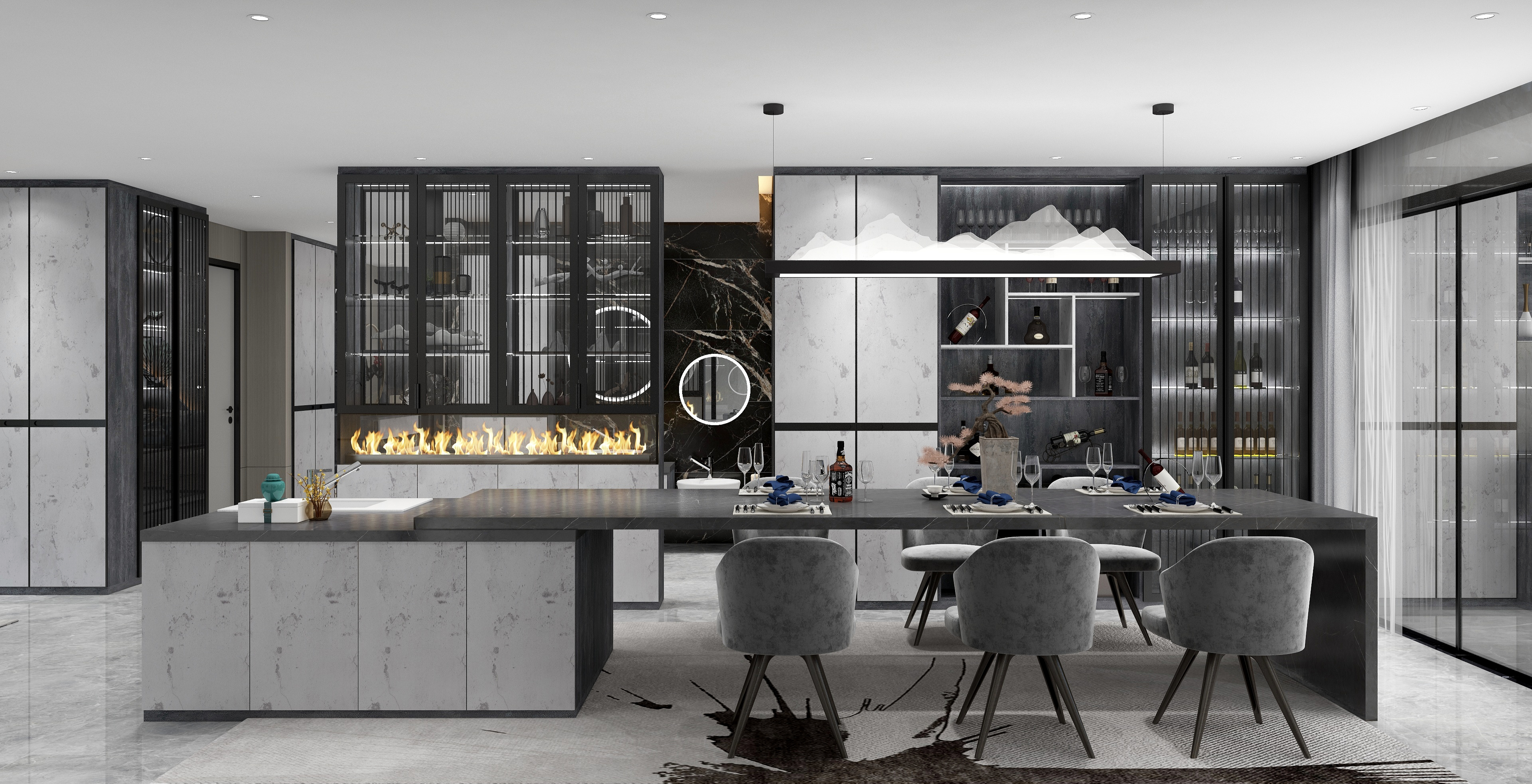 布凡设计的智慧门店系统-简中风《墨城》装修效果图