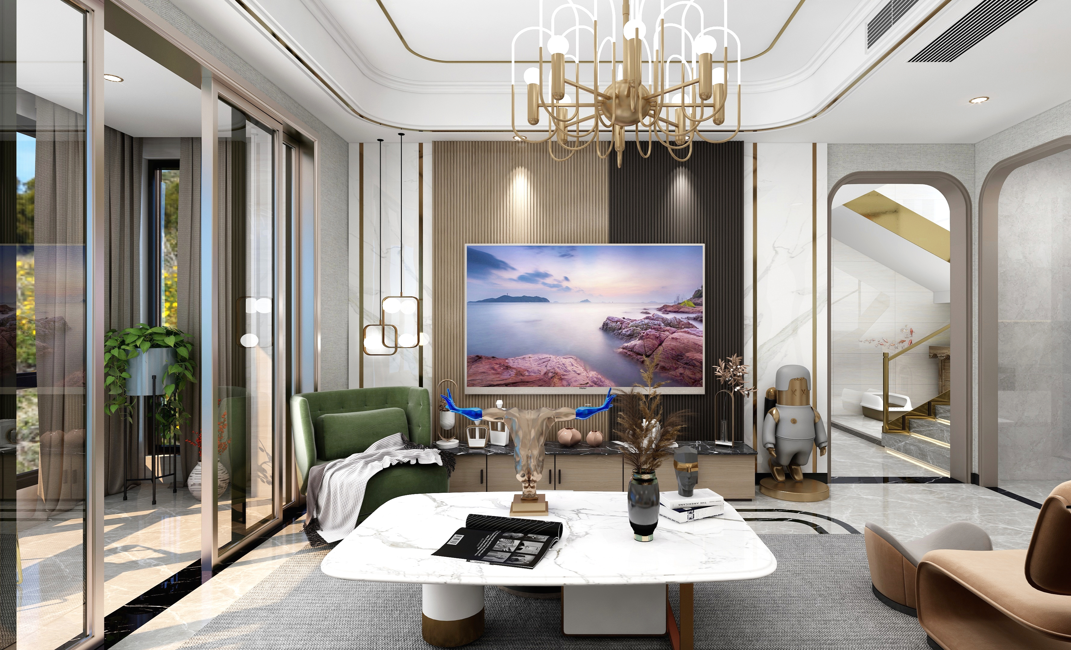 境屿丨无界筑造-轻奢139平-闲庭看湖光山色，落袖余晖莫名香装修效果图