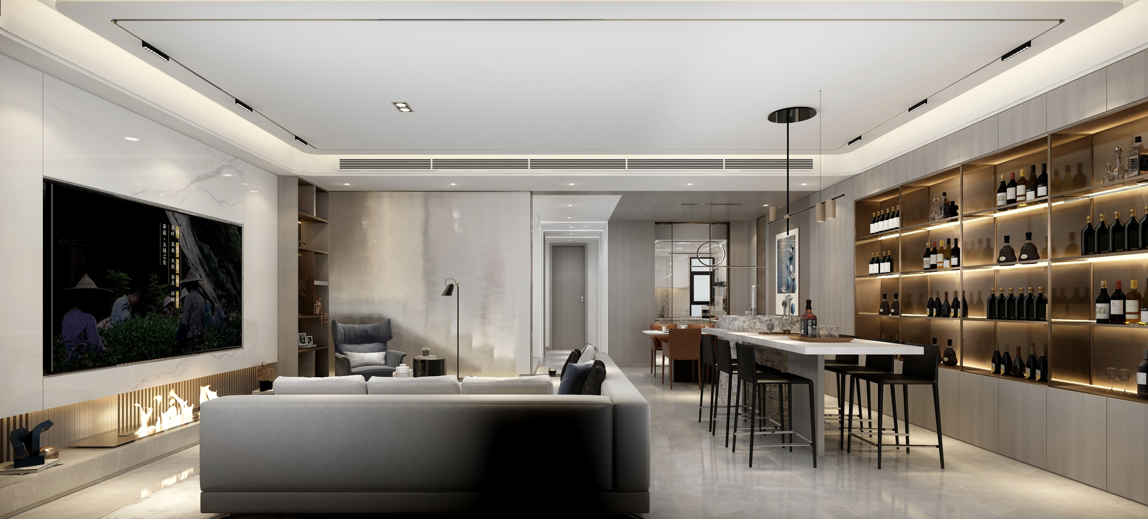 梁筑设计-《复式三层》新现代主义270平装修效果图