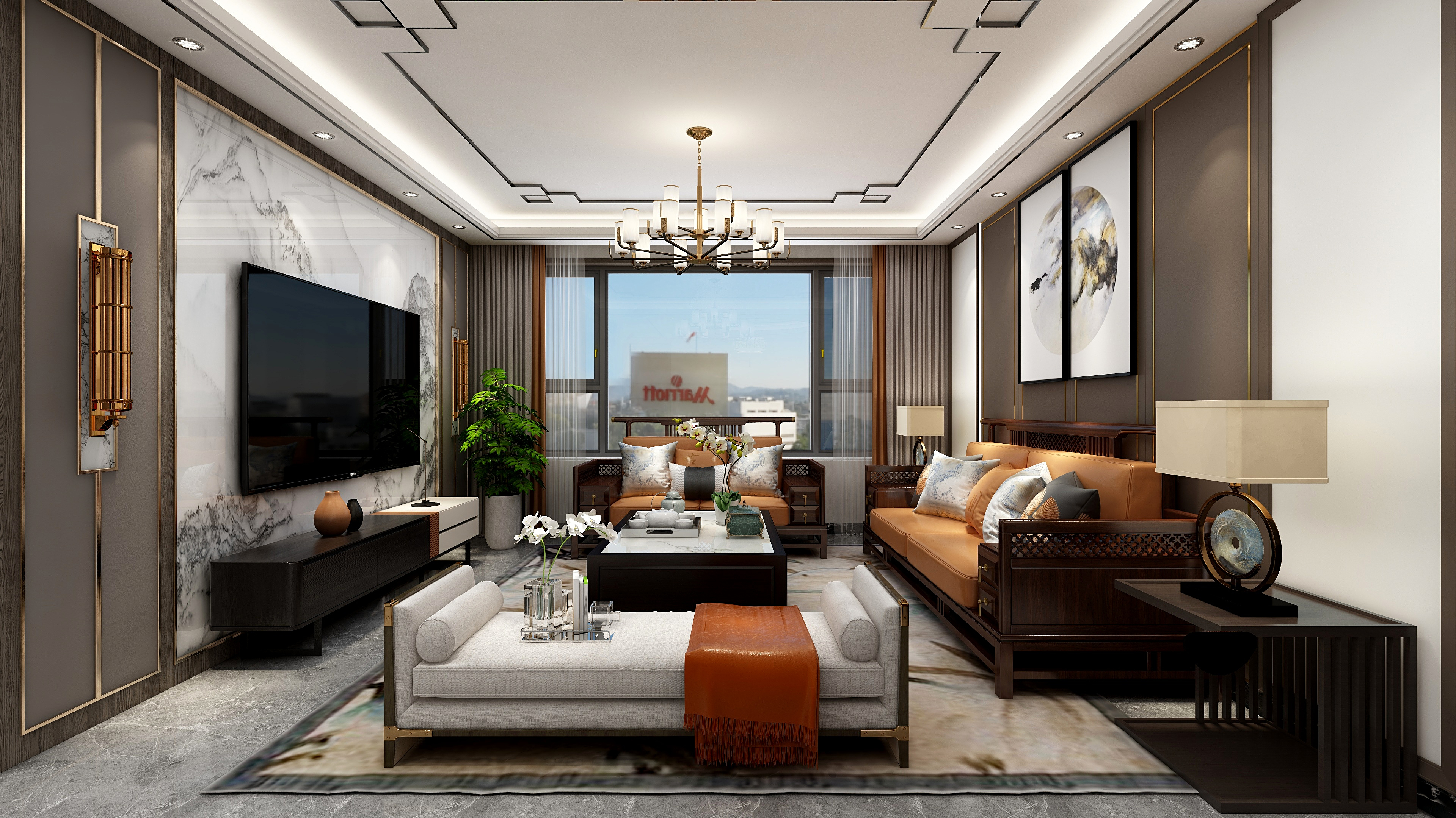 御美家整装集团-118平新中式装修效果图