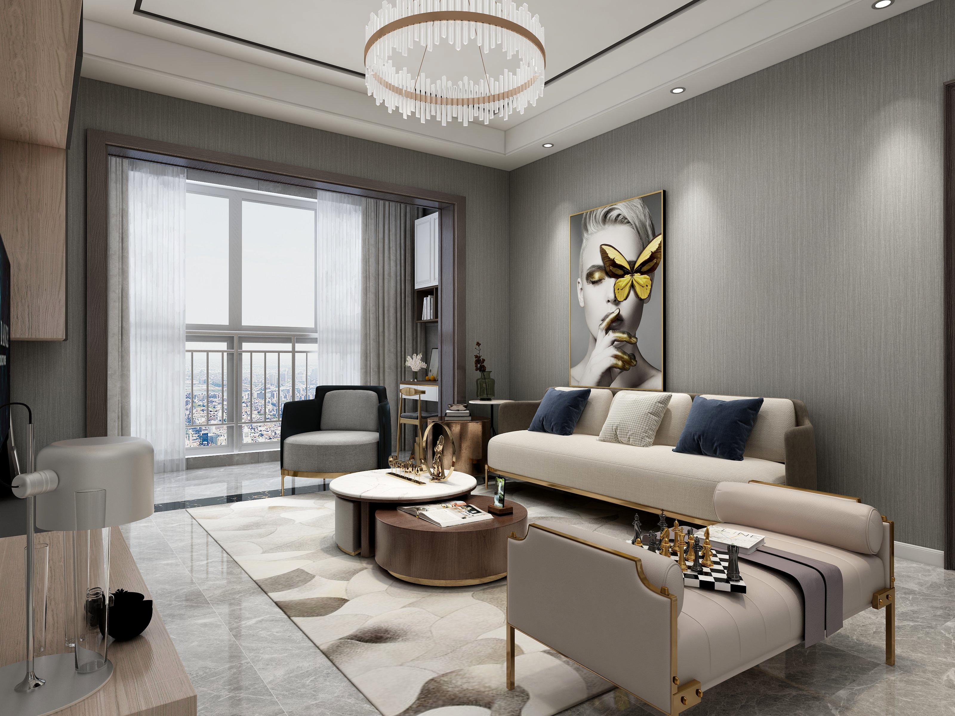 全案设计杨明-100方现代三居装修效果图