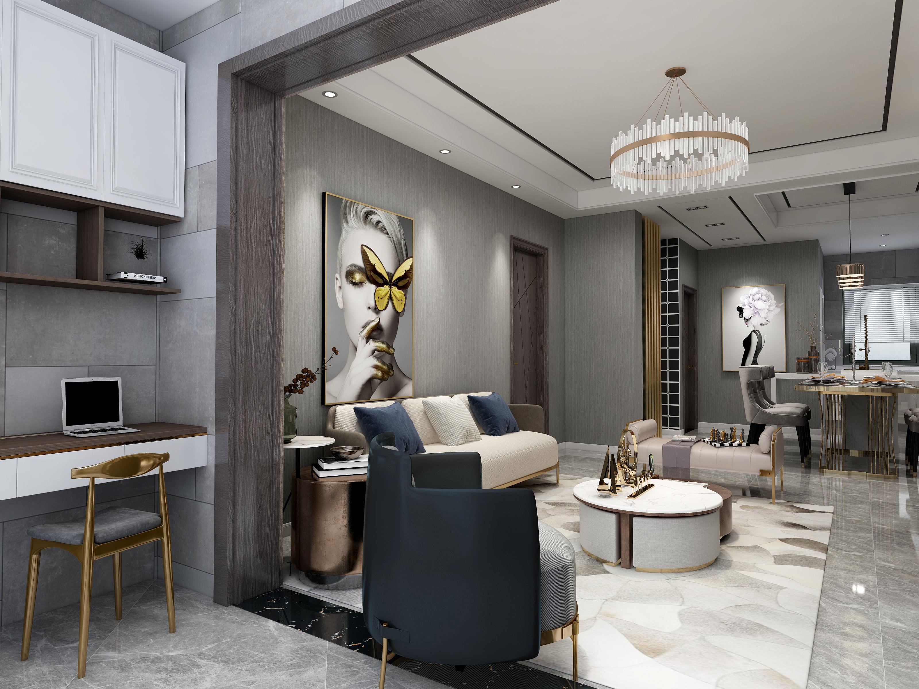 全案设计杨明-100方现代三居装修效果图