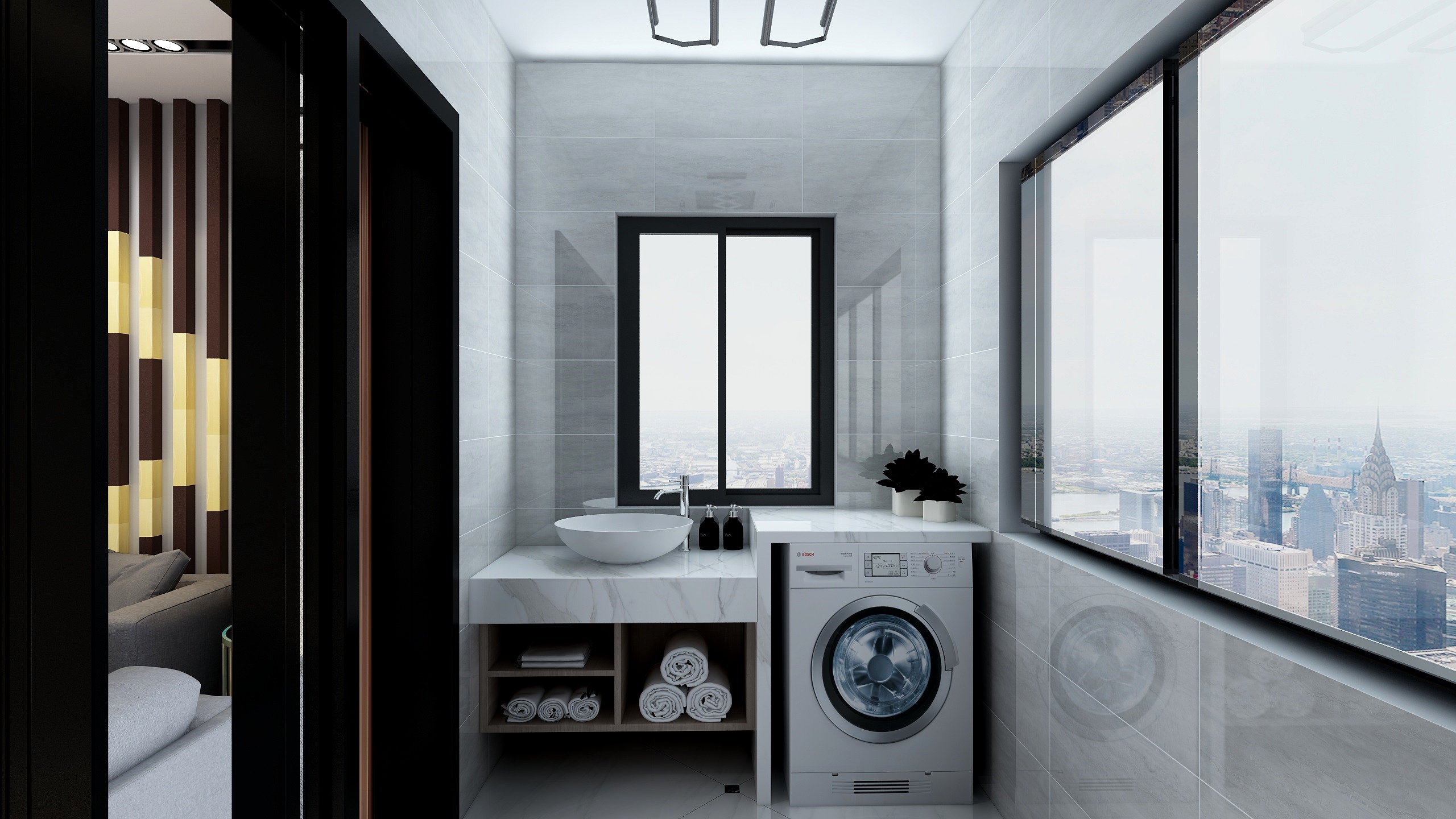 周宇昕-87方现代两居一层阳台装修效果图第2张