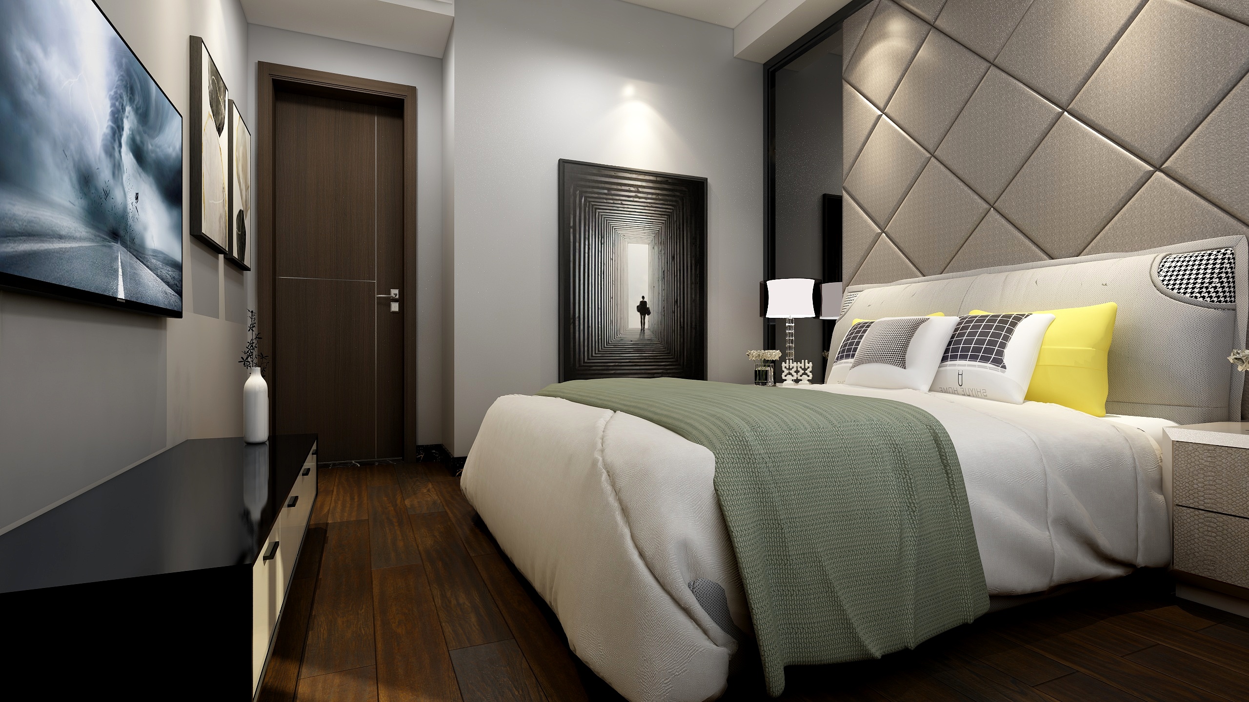 周宇昕-87方现代两居一层主卧装修效果图第2张