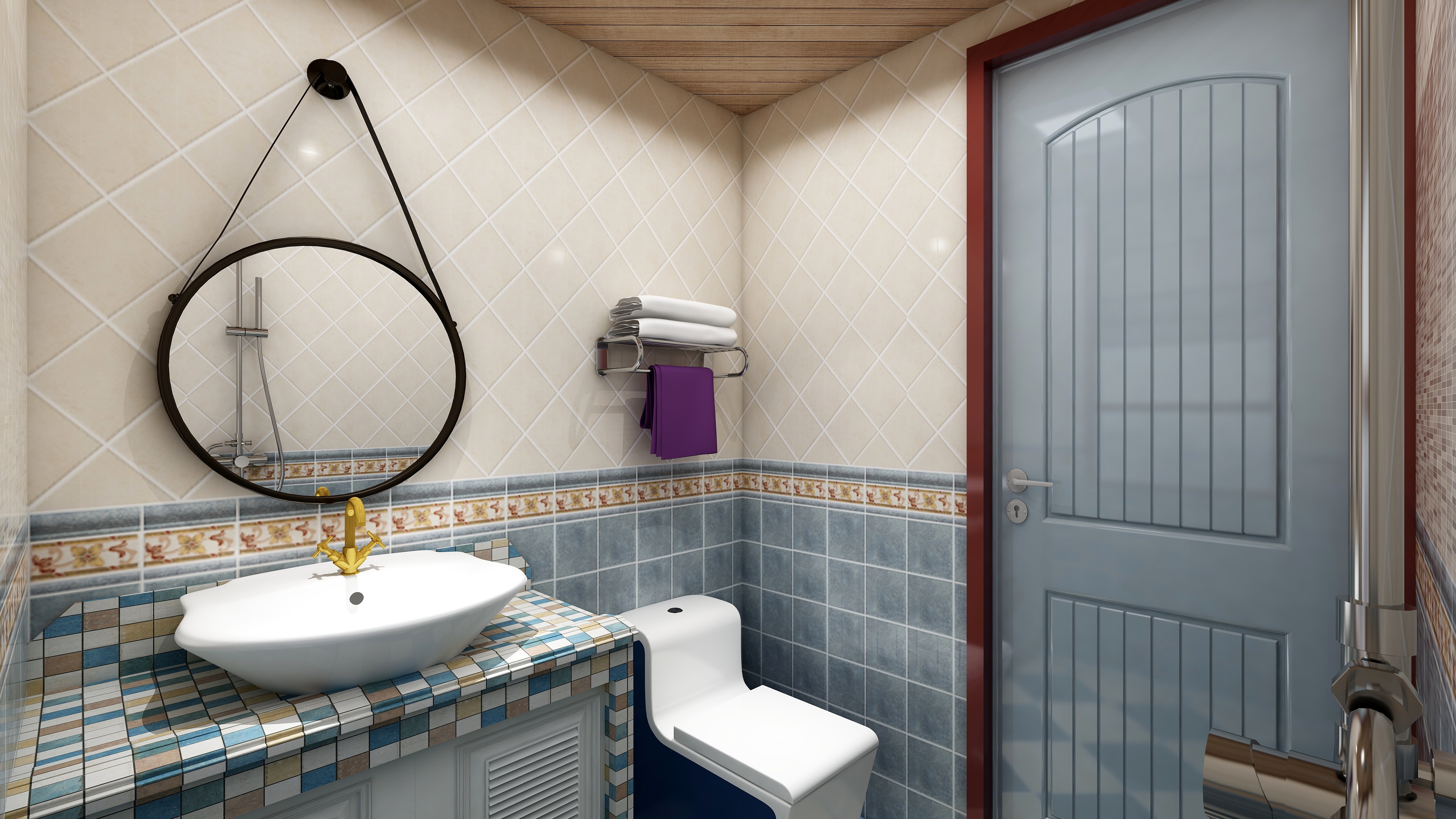 神马云在线-92方地中海三居一层卫生间装修效果图第2张