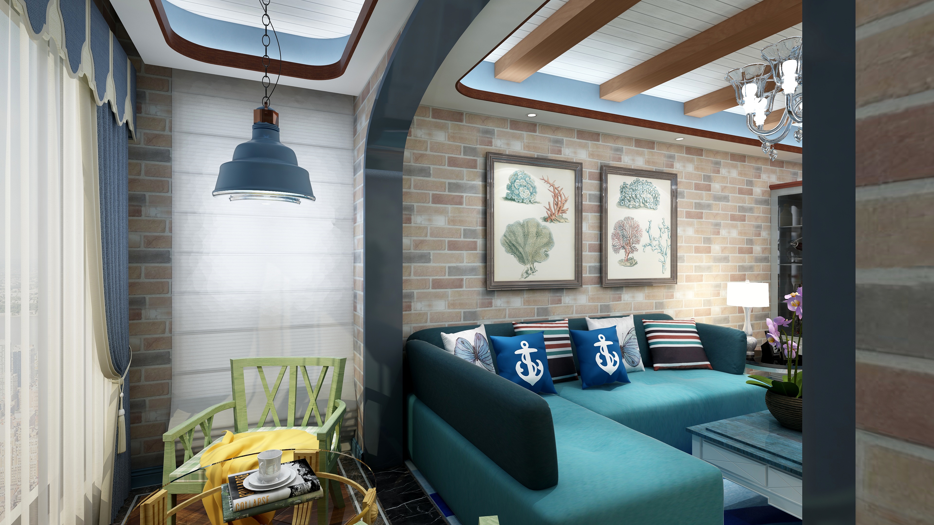 神马云在线-92方地中海三居一层阳台装修效果图第1张