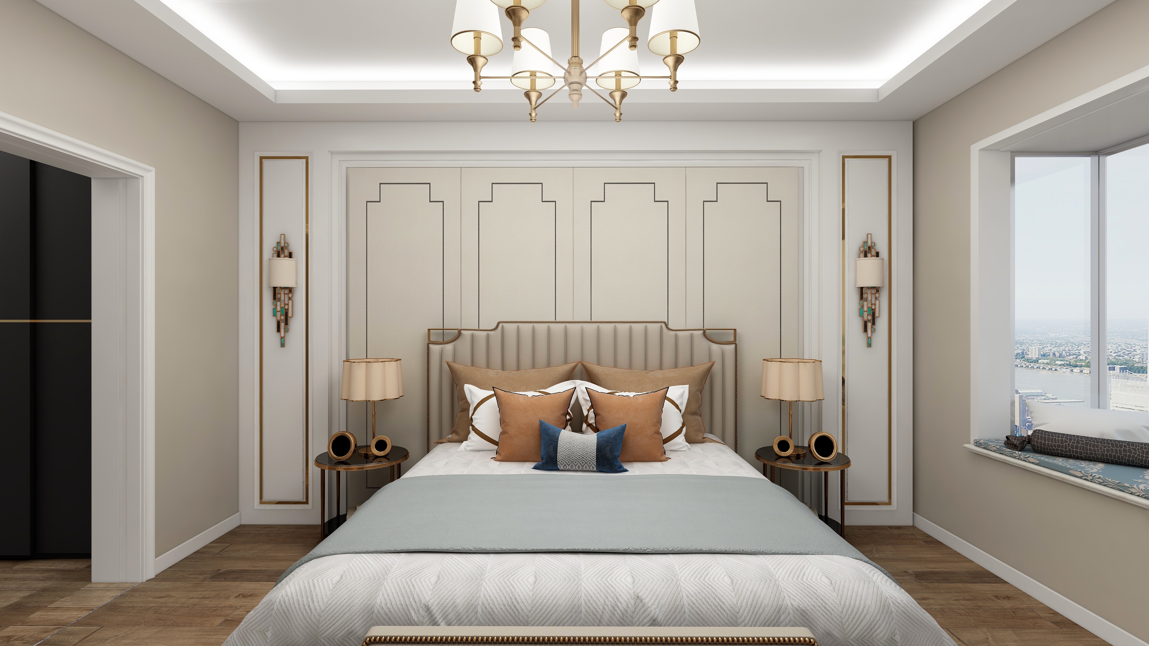 尹淇正-160平现代美式一层主卧装修效果图第2张