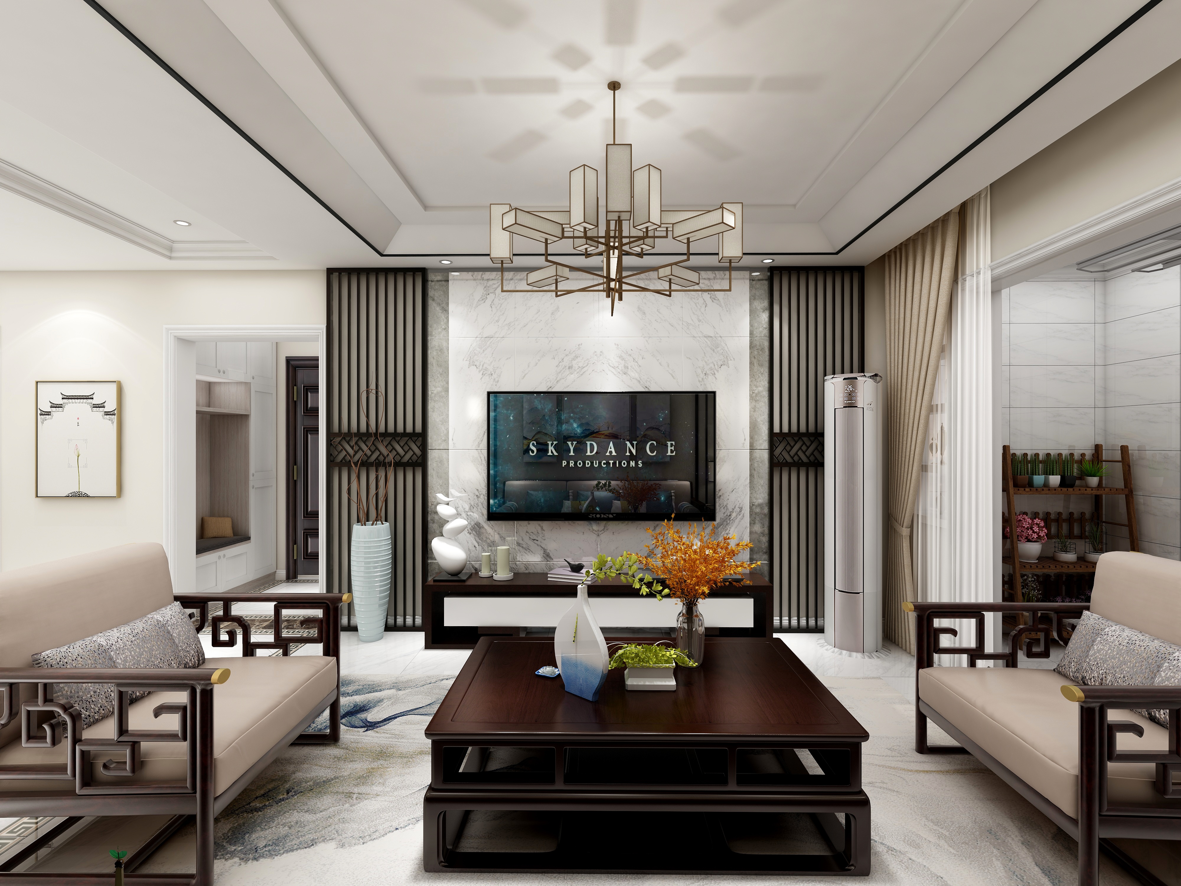 于得海-115方新中式两居装修效果图