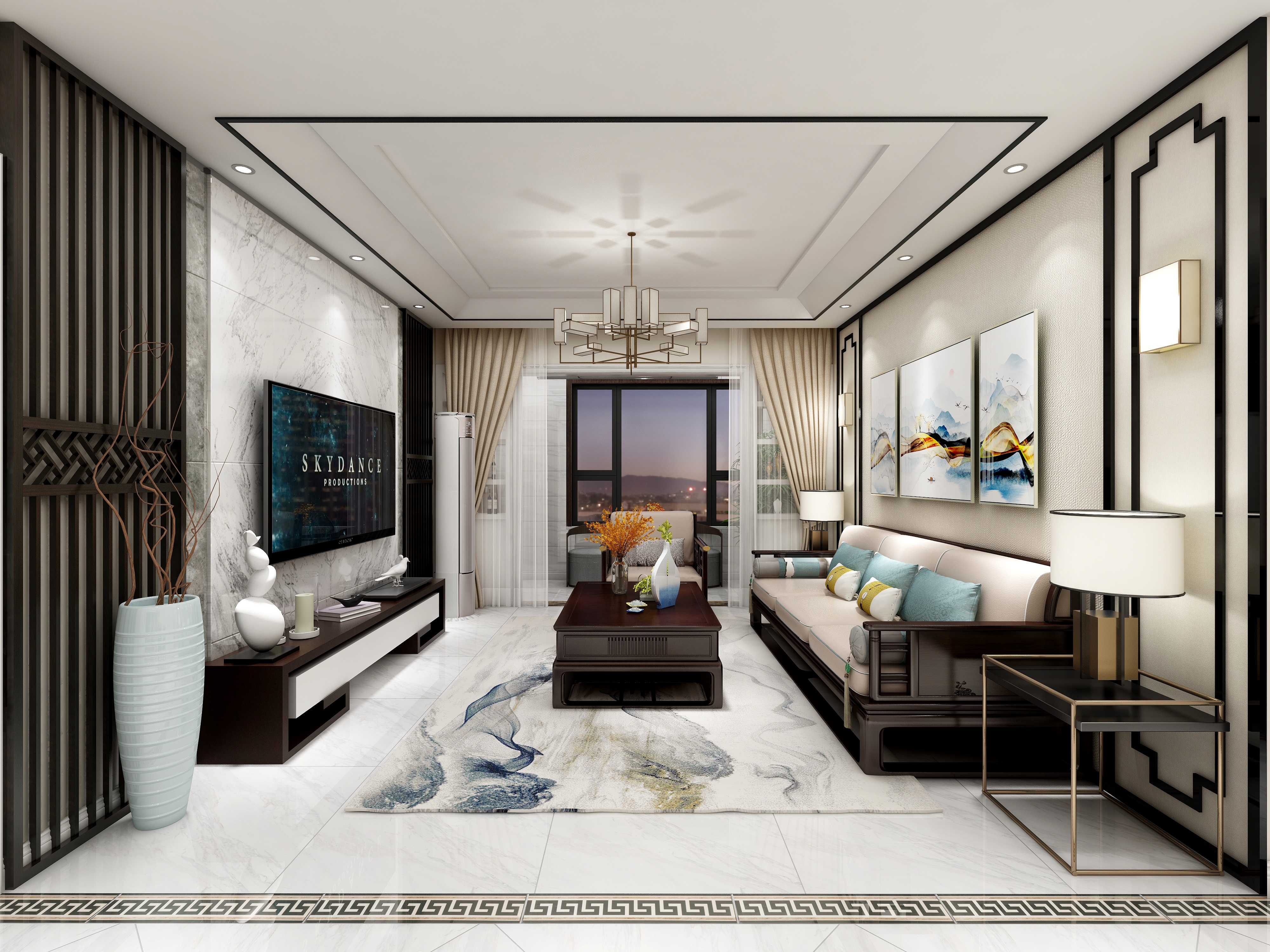 于得海-115方新中式两居装修效果图