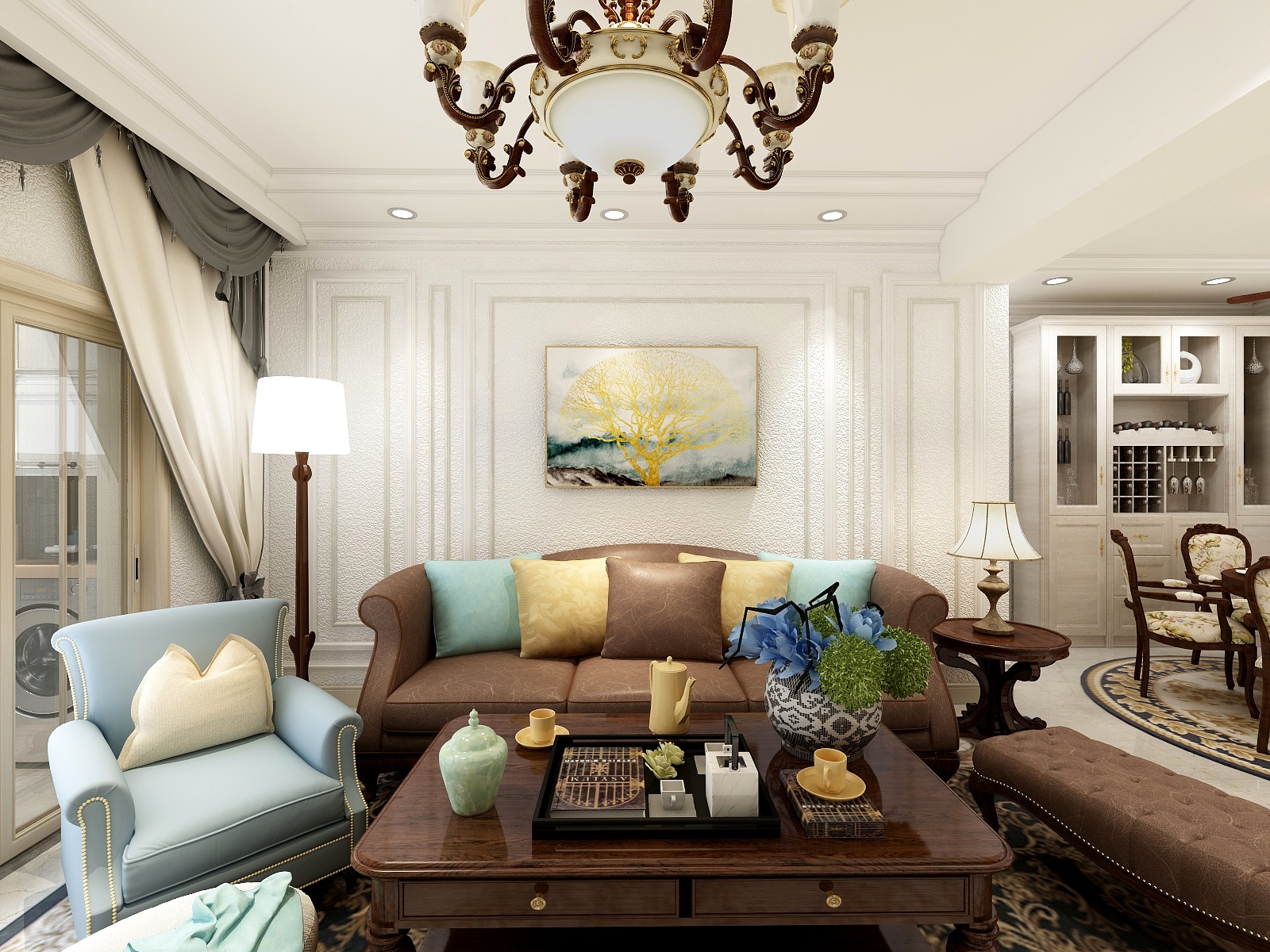 王尉鑫-129方美式三居一层客餐厅装修效果图第4张