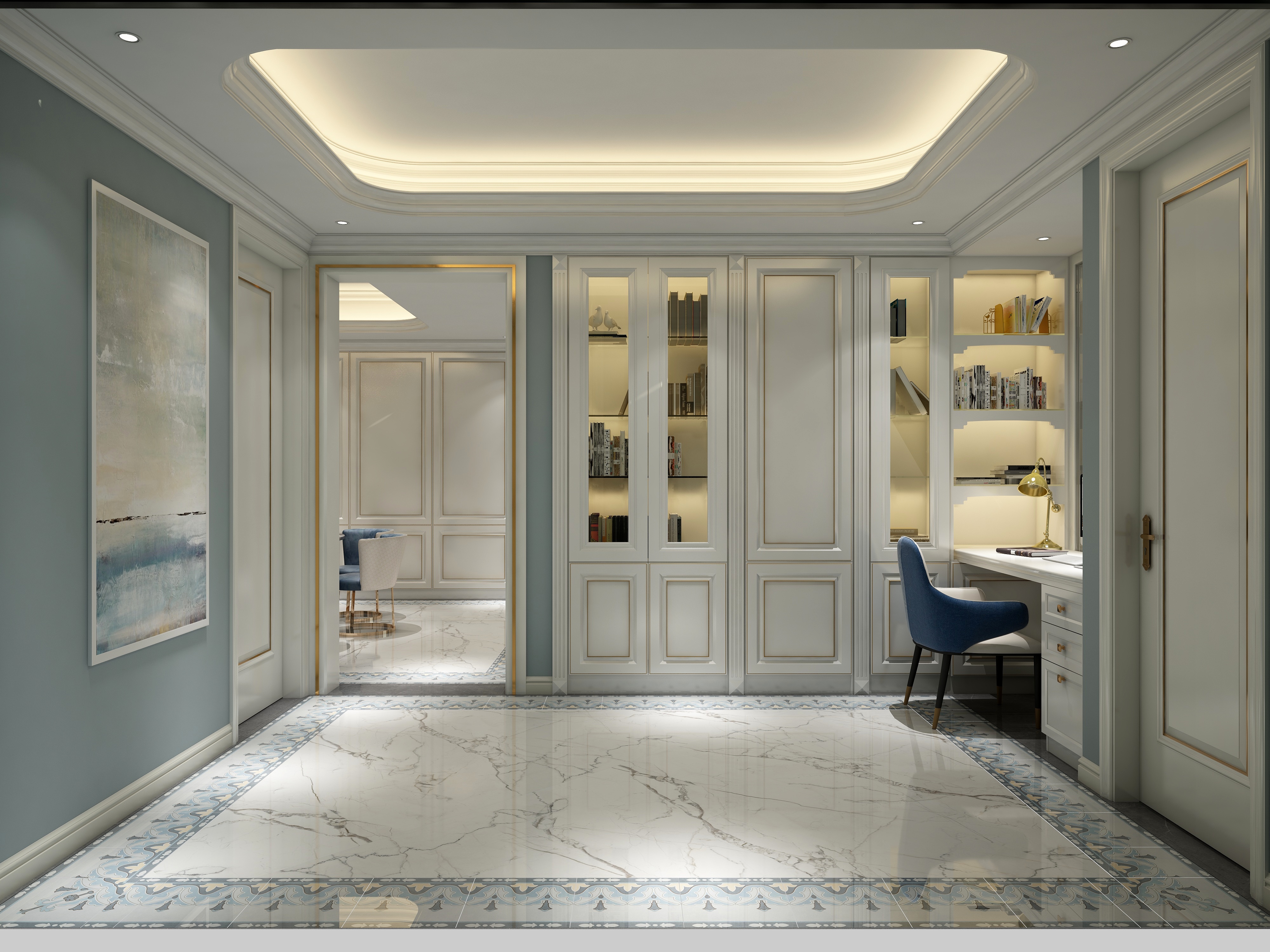 黄建-《爱丽舍》新古典|四居大平层一层过道/书房装修效果图第1张
