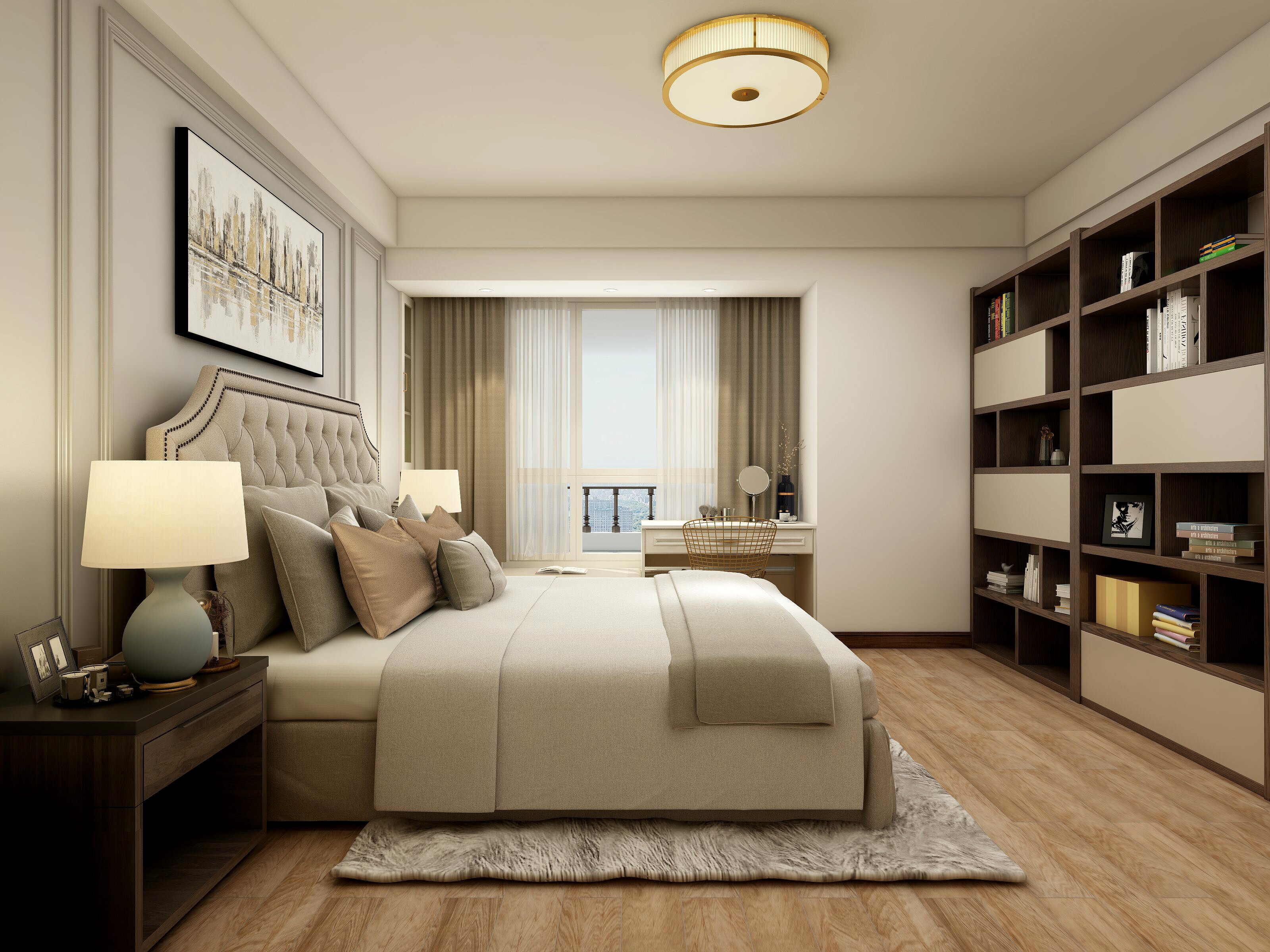 朱晨希-【轻奢混搭】欧洲城全屋设计一层主卧装修效果图第4张