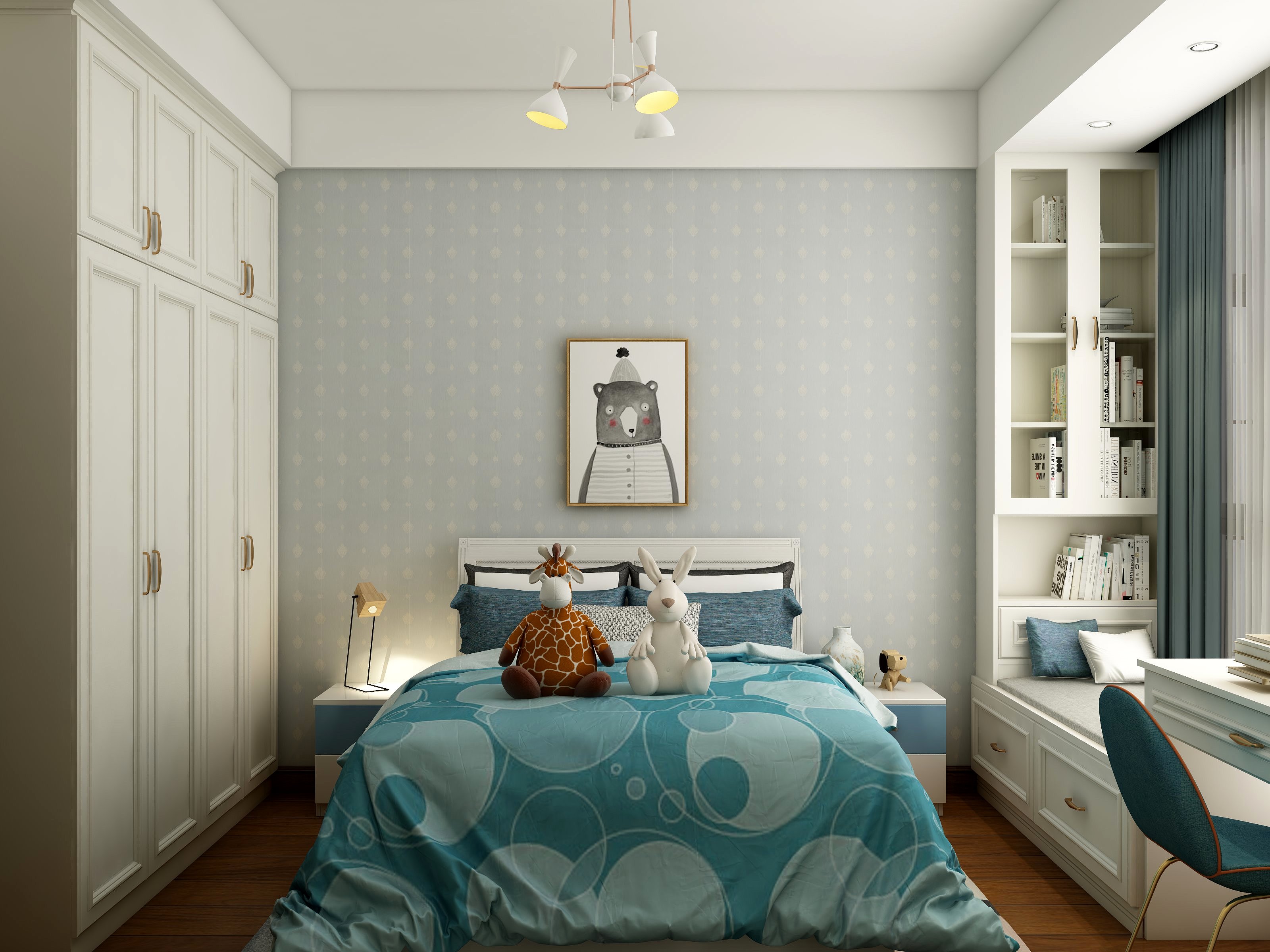 朱晨希-【轻奢混搭】欧洲城全屋设计一层儿子房装修效果图第1张