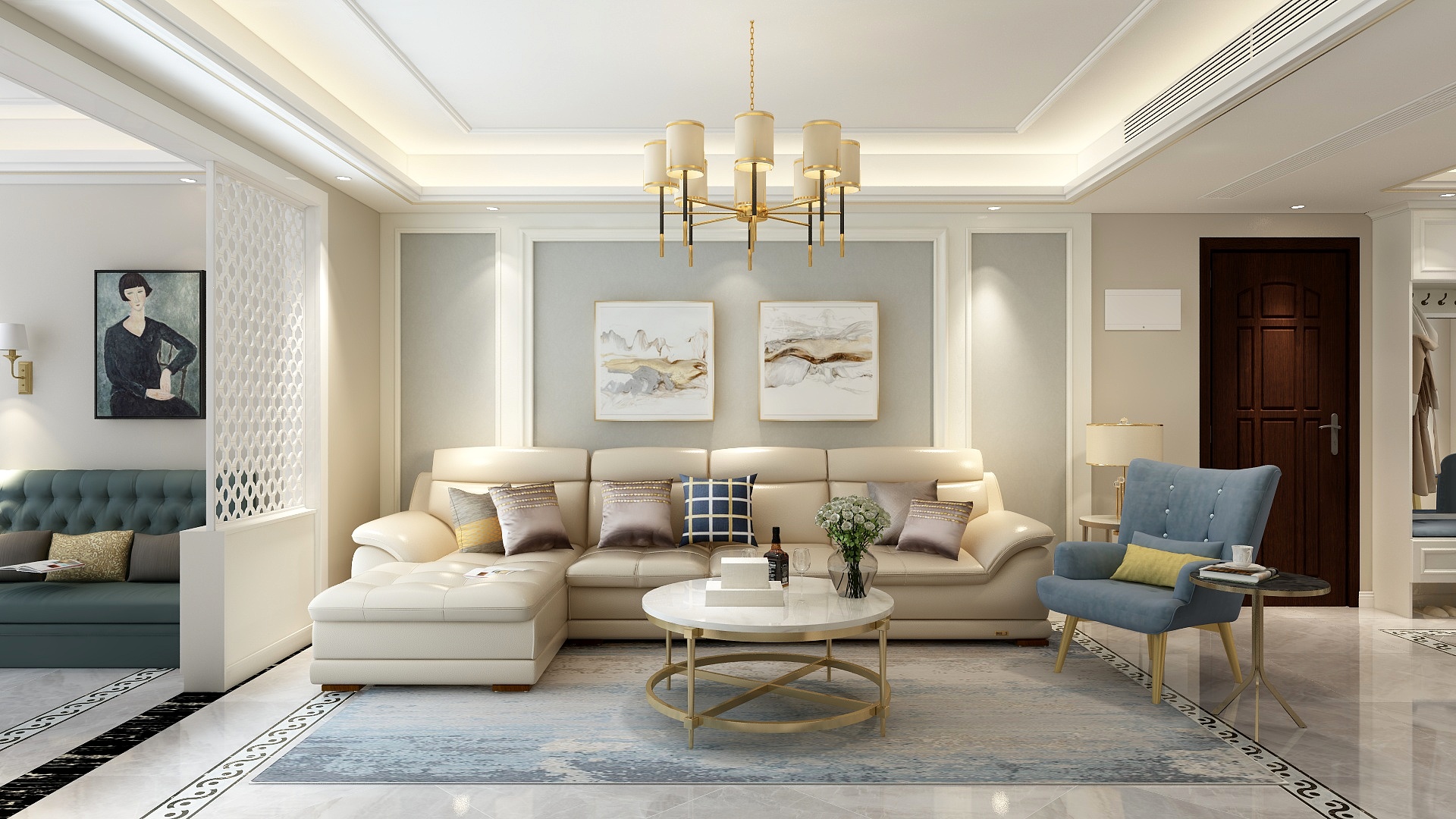 朱晨希-【轻奢混搭】欧洲城全屋设计一层客餐厅装修效果图第1张