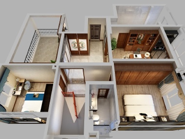 崔扬空间设计-138㎡新中式四居装修俯视图