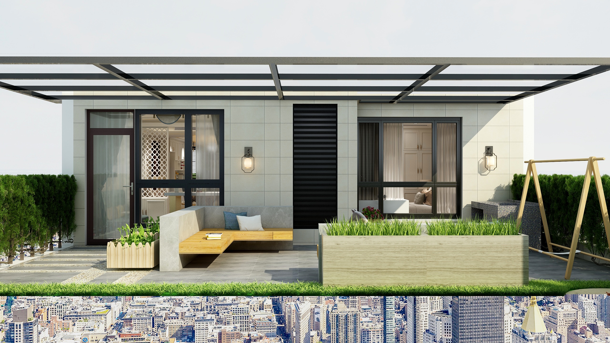 朱晨希-【轻奢混搭】欧洲城全屋设计一层露台（无顶）装修效果图第3张