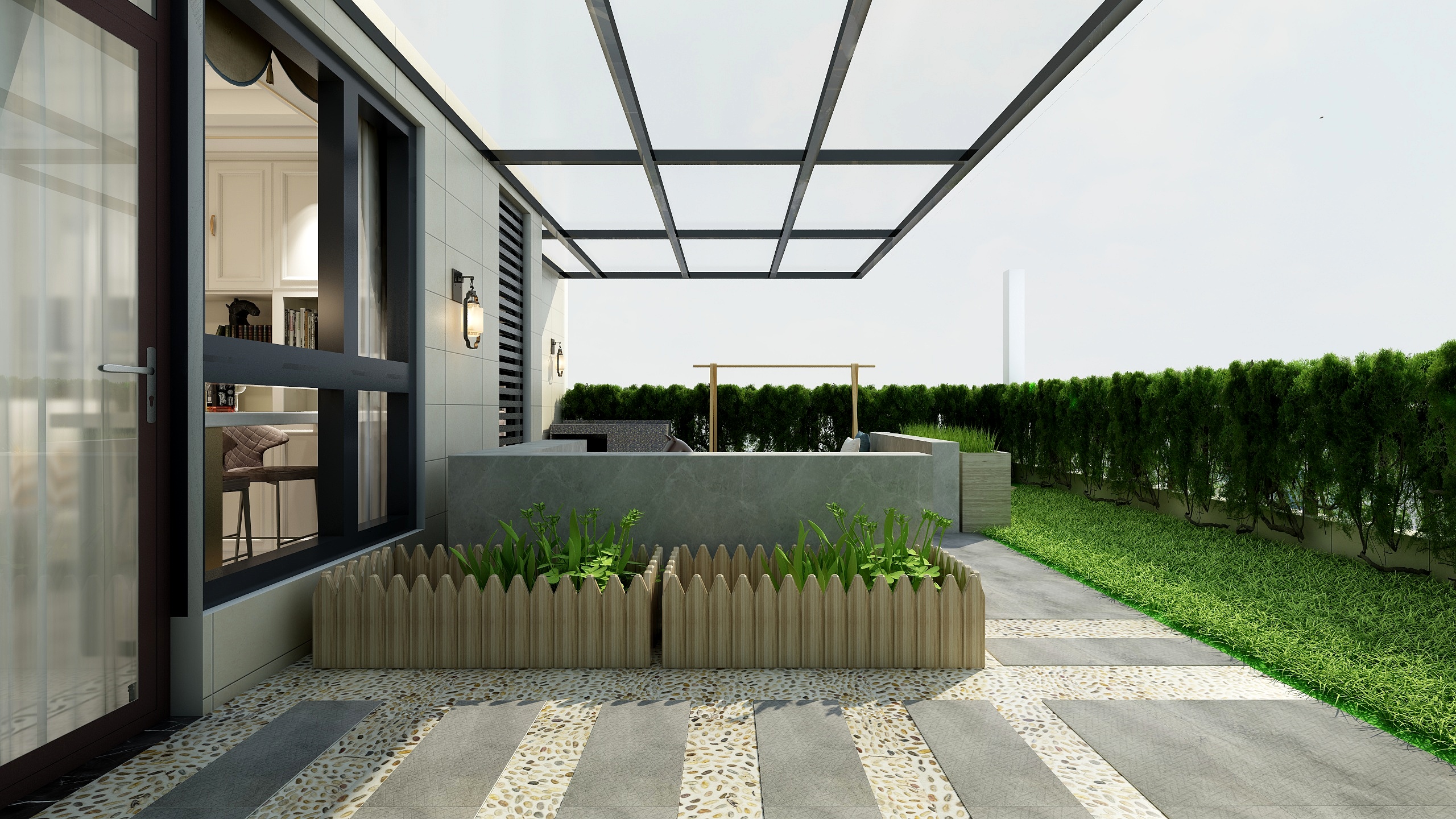 朱晨希-【轻奢混搭】欧洲城全屋设计一层露台（无顶）装修效果图第1张