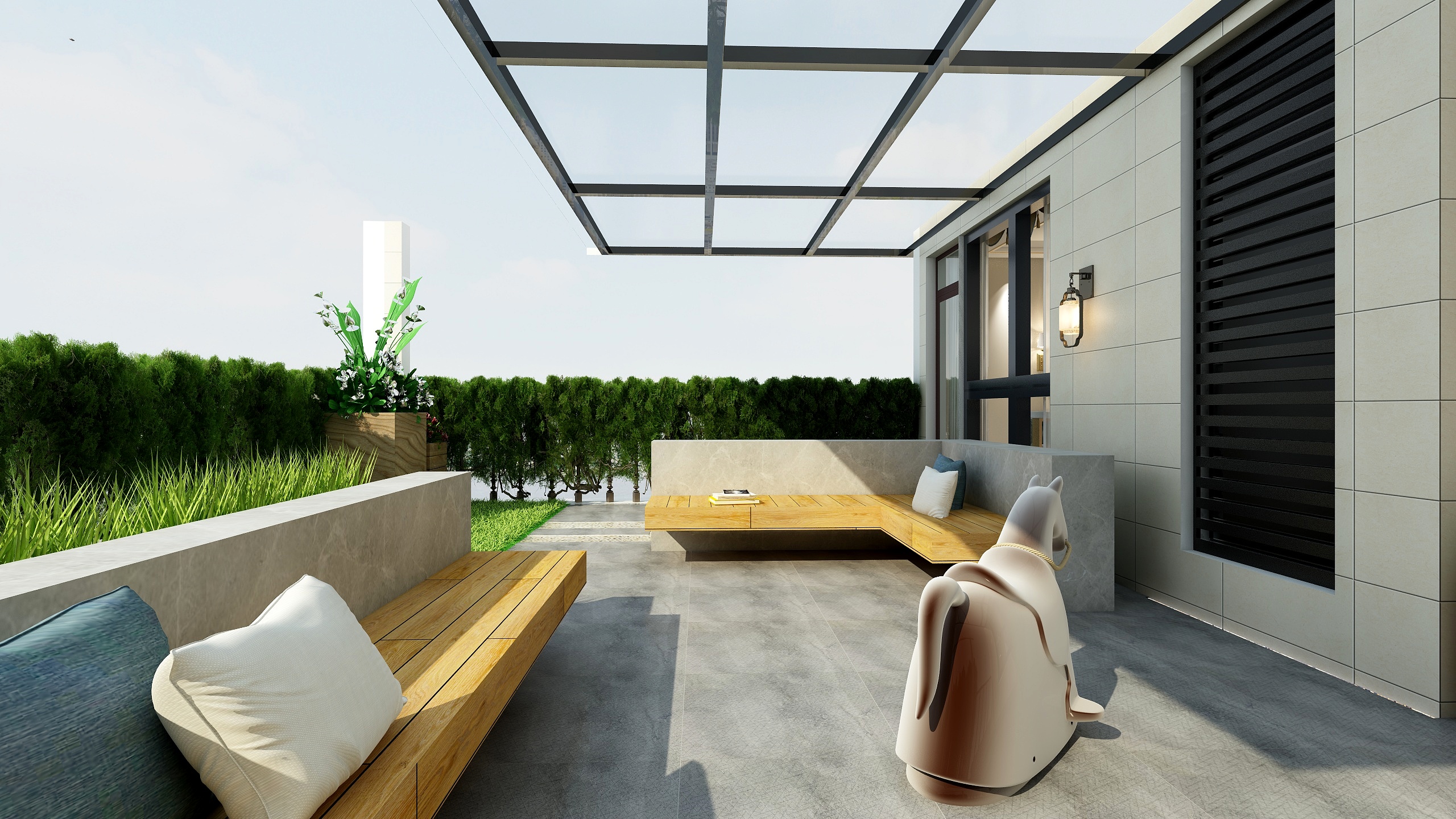 朱晨希-【轻奢混搭】欧洲城全屋设计一层露台（无顶）装修效果图第2张