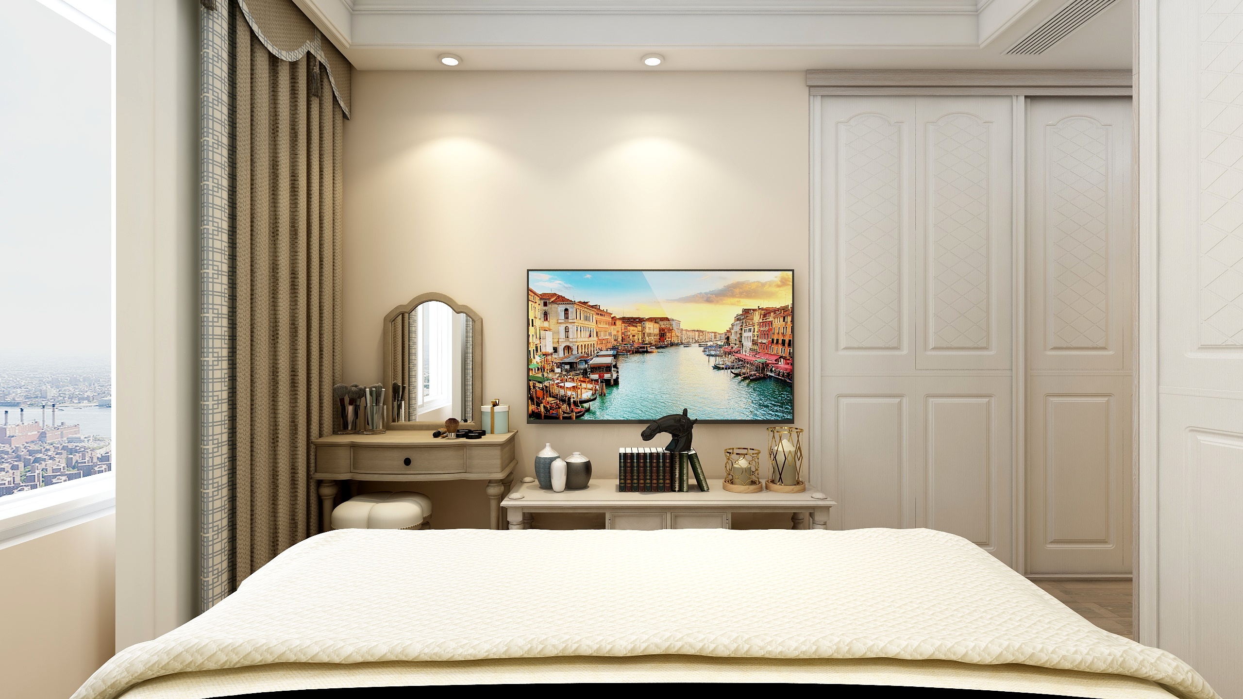 郑宇阳-经典美式|优雅曼哈顿一层主卧装修效果图第2张